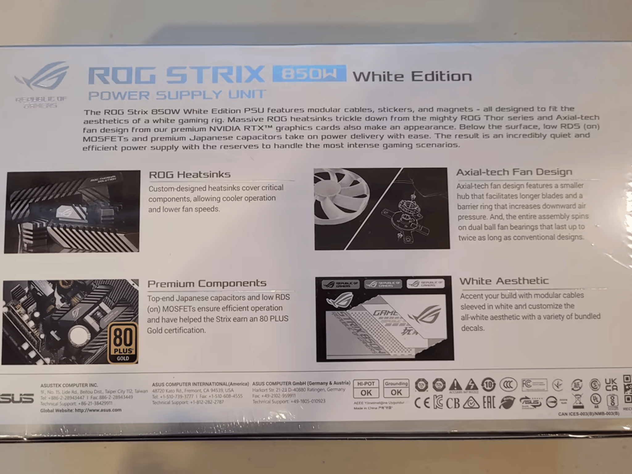 New Sealed ASUS ROG Strix 850W White Edition PSU 80 Plus Gold Fully Modular Braided Cables