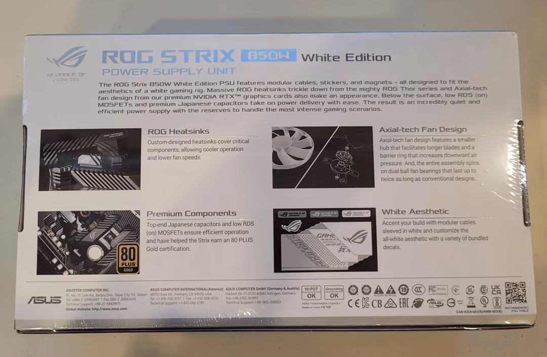 New Sealed ASUS ROG Strix 850W White Edition PSU 80 Plus Gold Fully Modular Braided Cables