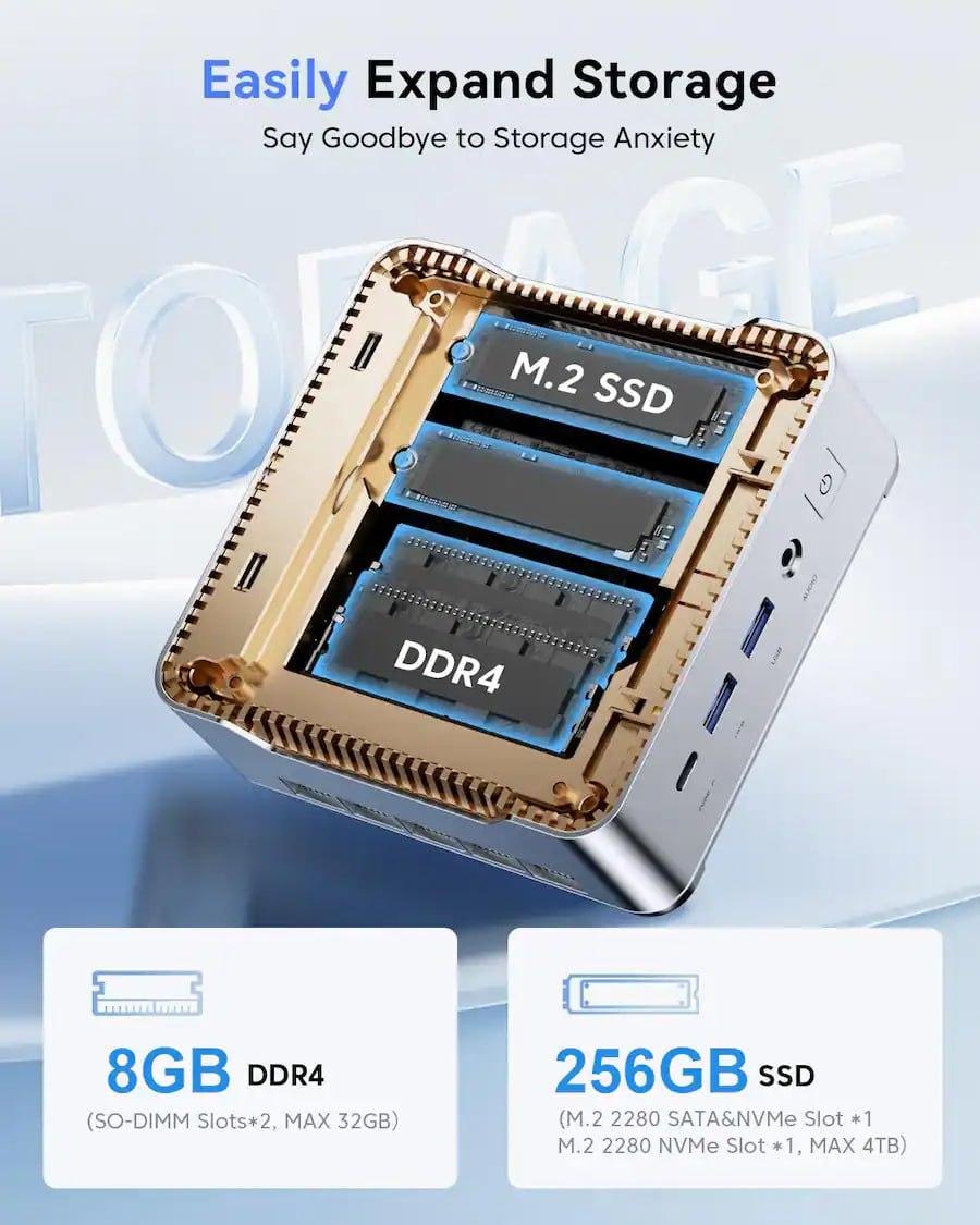 💠 KAMRUI 4K Mini PC | AMD Ryzen Embedded R2544 | 8 GB DDR4 SODIMM | 256 GB M.2 SSD