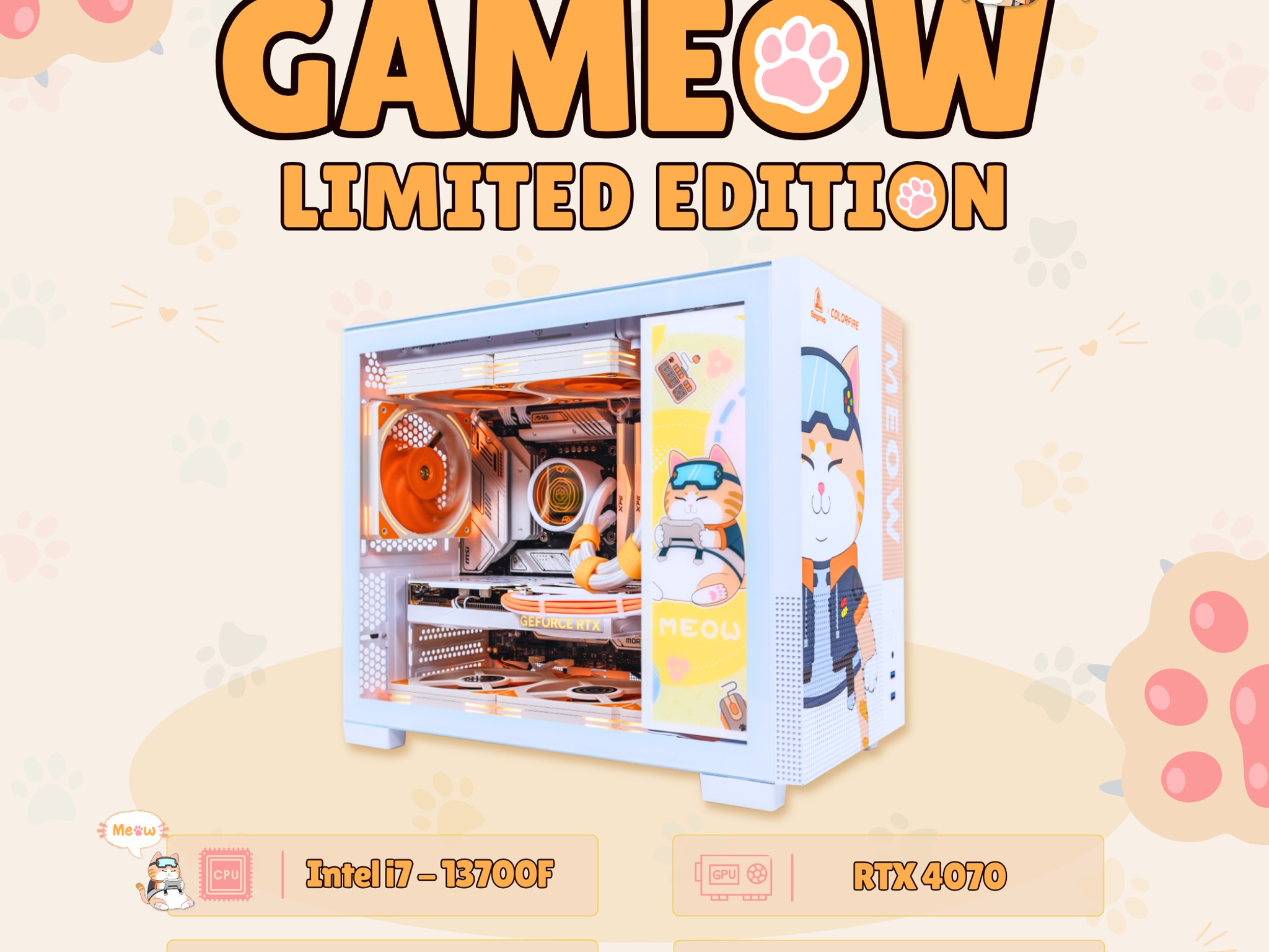 😻GAMEOW 😻Gaming PC 🍊 RTX 4070 12GB 🧡 i7-13700KF 🍊 32GB DDR5 🧡 1T M.2 🍊 Windows