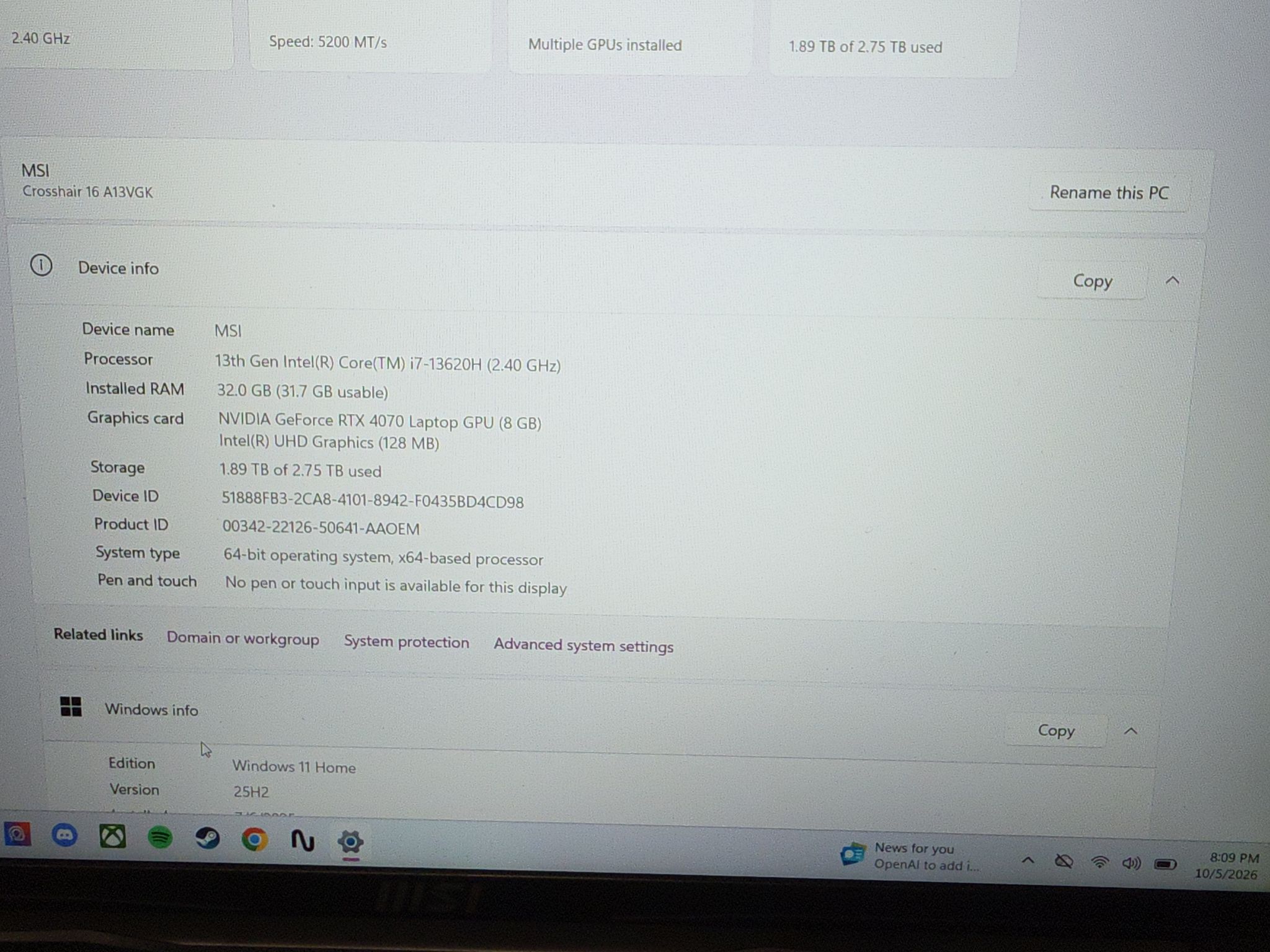 MSI Crosshair 16 AV13VGK