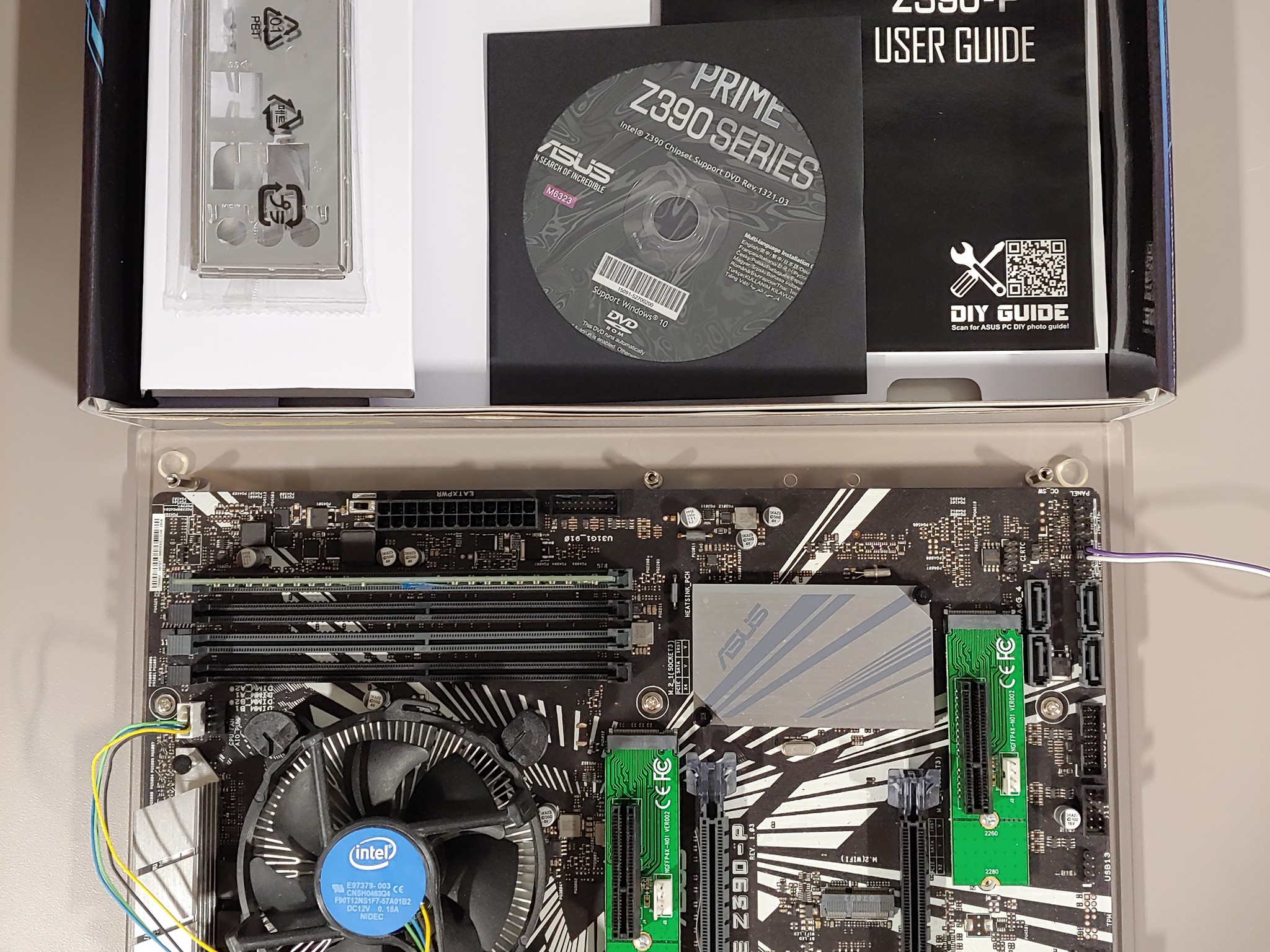 ASUS PRIME Z390-P + Celeron G4930 + 8GB DDR4-2400 – Tested – Box & Accessories