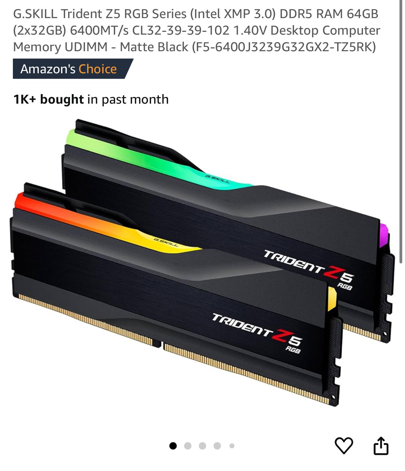G.SKILL Trident Z5 RGB Series (Intel XMP 3.0) DDR5 RAM 64GB (2x32GB) 6400MT/s