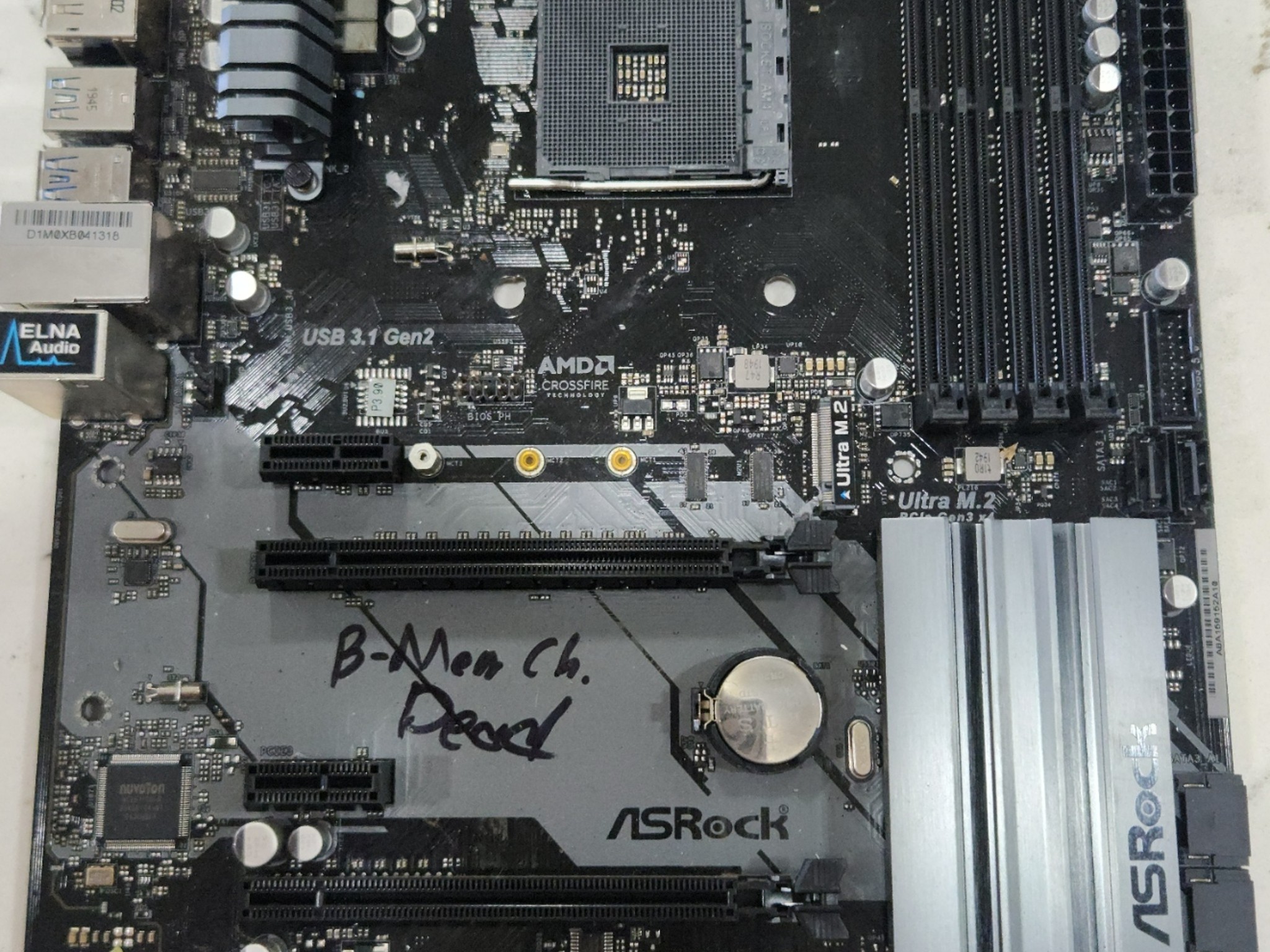 DEAD MEMORY CHANNEL ASROCK B450 PRO4 AM4 MOTHERBOARD NO BOX NO I/O PLATE