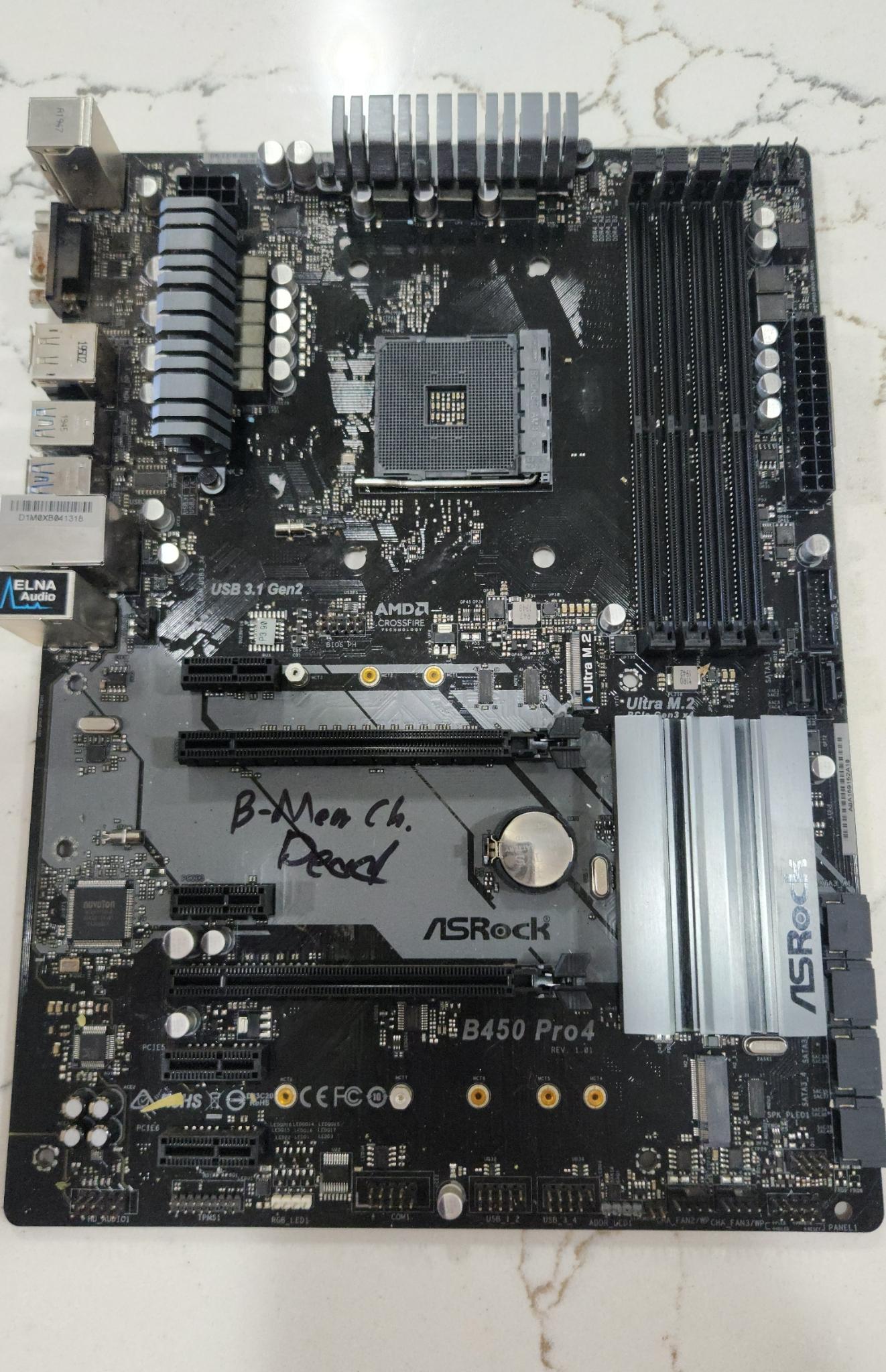 DEAD MEMORY CHANNEL ASROCK B450 PRO4 AM4 MOTHERBOARD NO BOX NO I/O PLATE