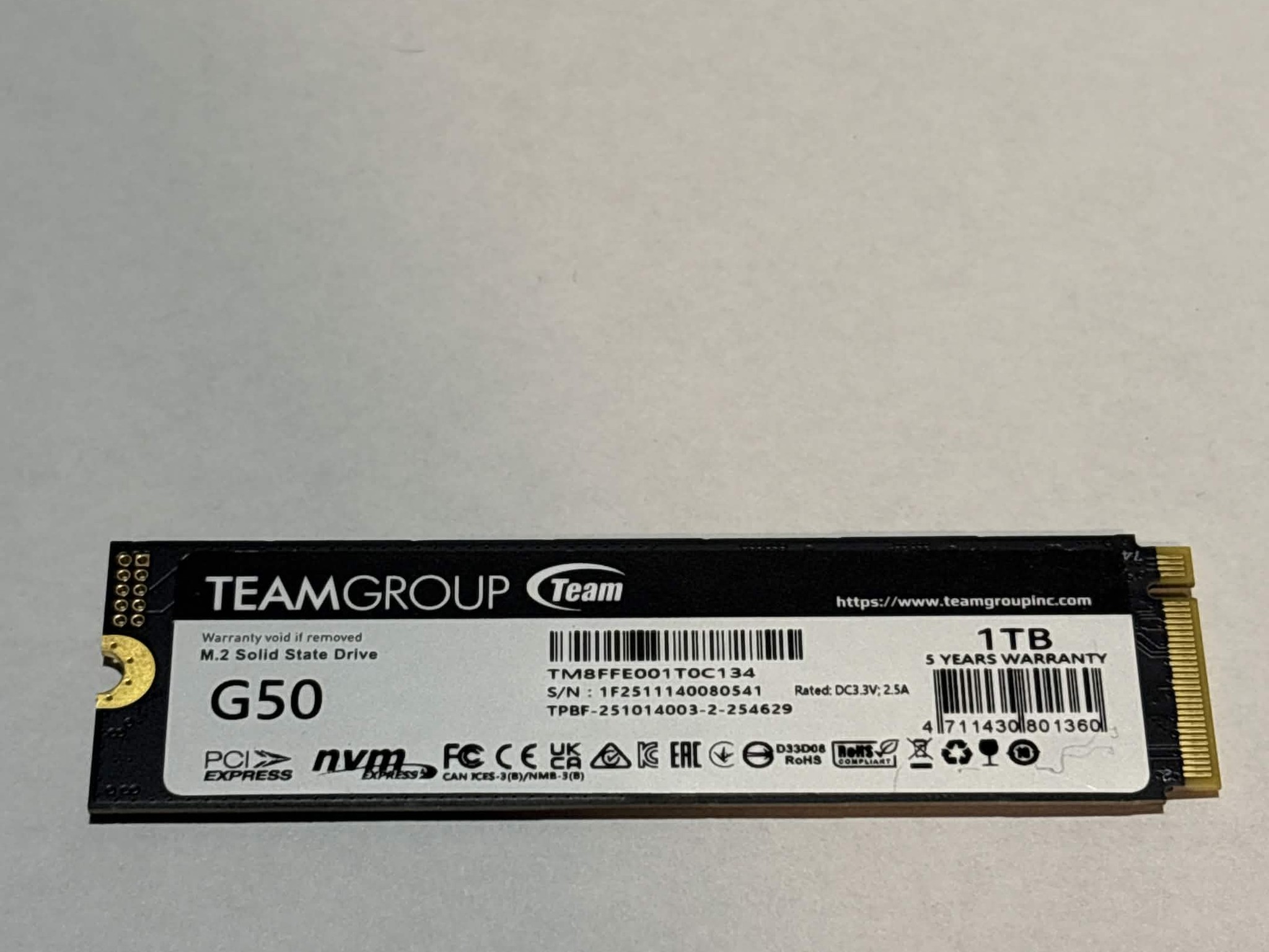TEAMGROUP T-Force G50 1TB NVMe M.2 SSD – PCIe Gen4 – 100% Health