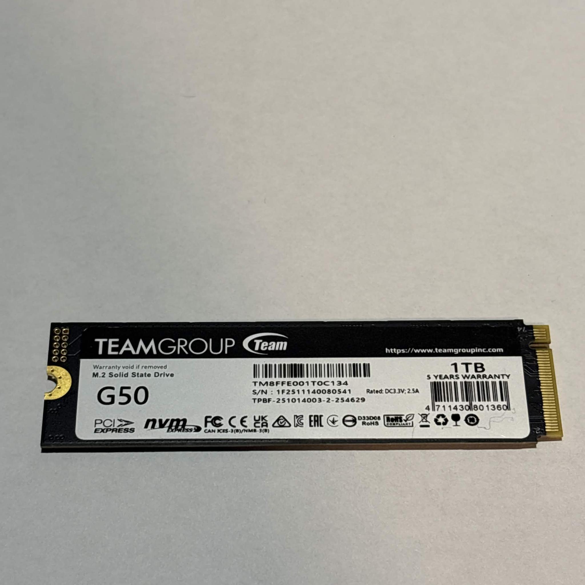 TEAMGROUP T-Force G50 1TB NVMe M.2 SSD – PCIe Gen4 – 100% Health