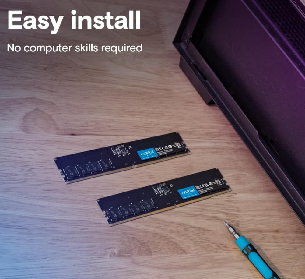 Crucial 64GB Kit (4x16GB) DDR5 RAM 5600MHz (CL46) Desktop Memory (CT2K16G56C46U5)