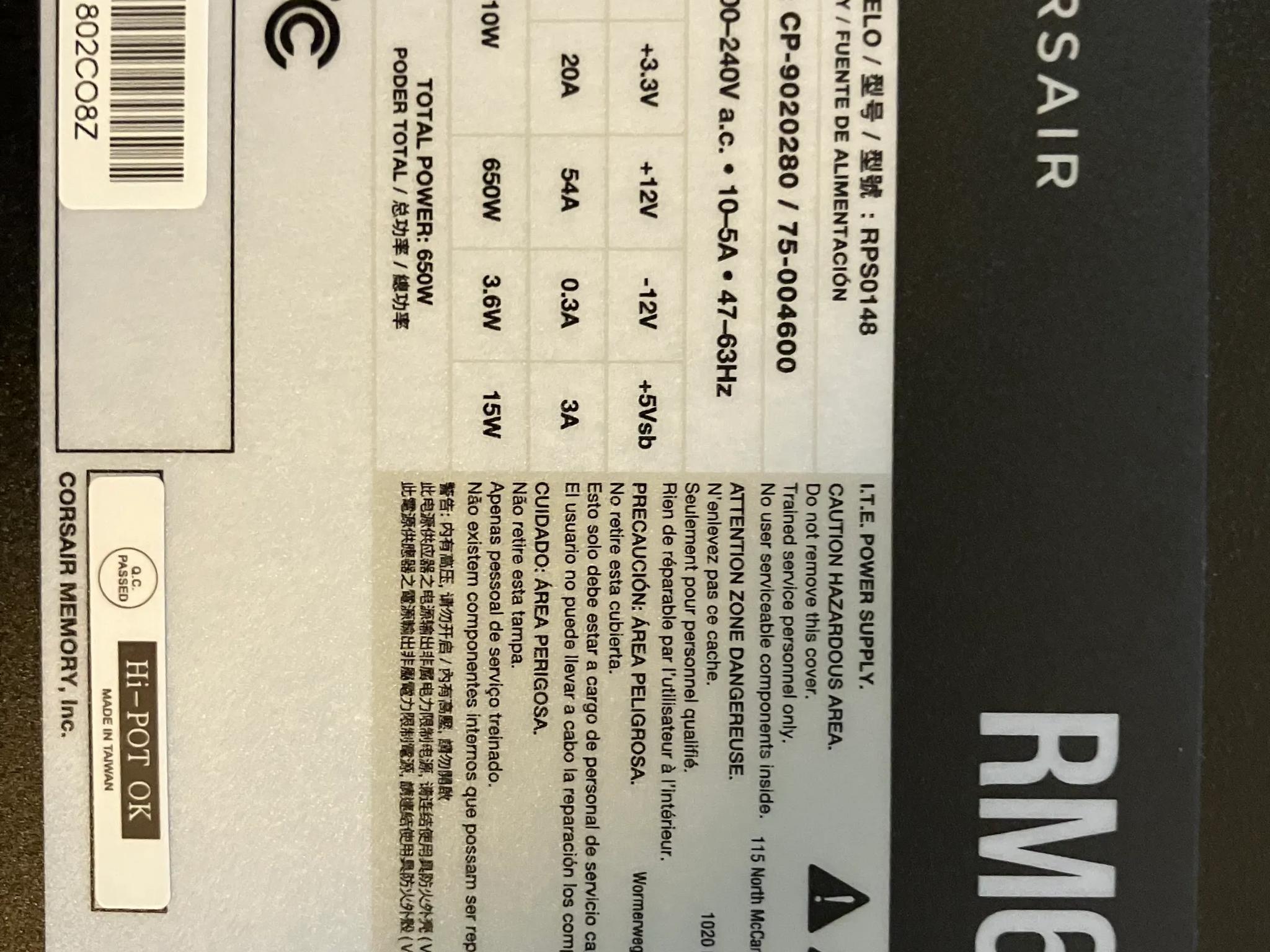 Corsair RM650 80+ Gold Fully Modular PSU