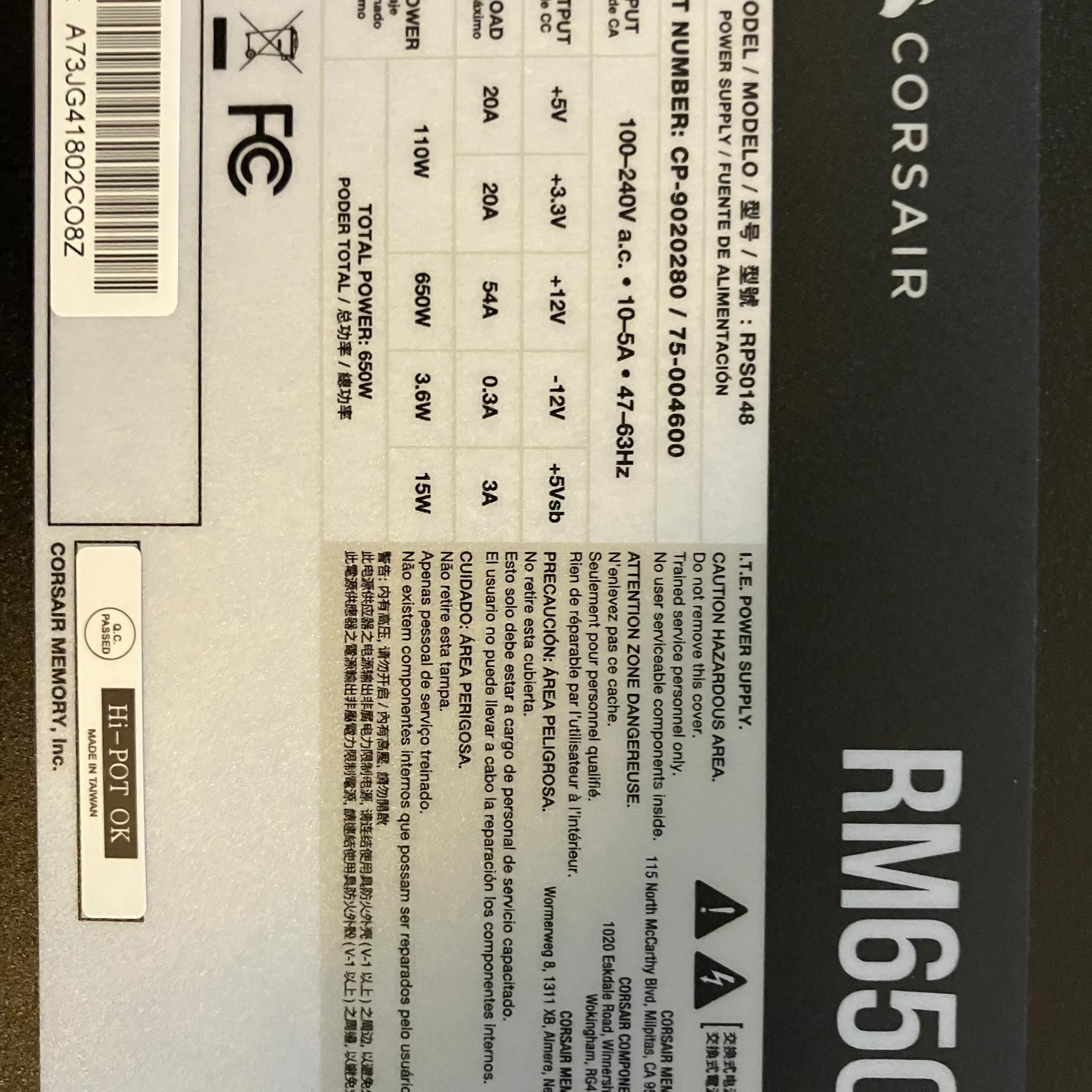 Corsair RM650 80+ Gold Fully Modular PSU