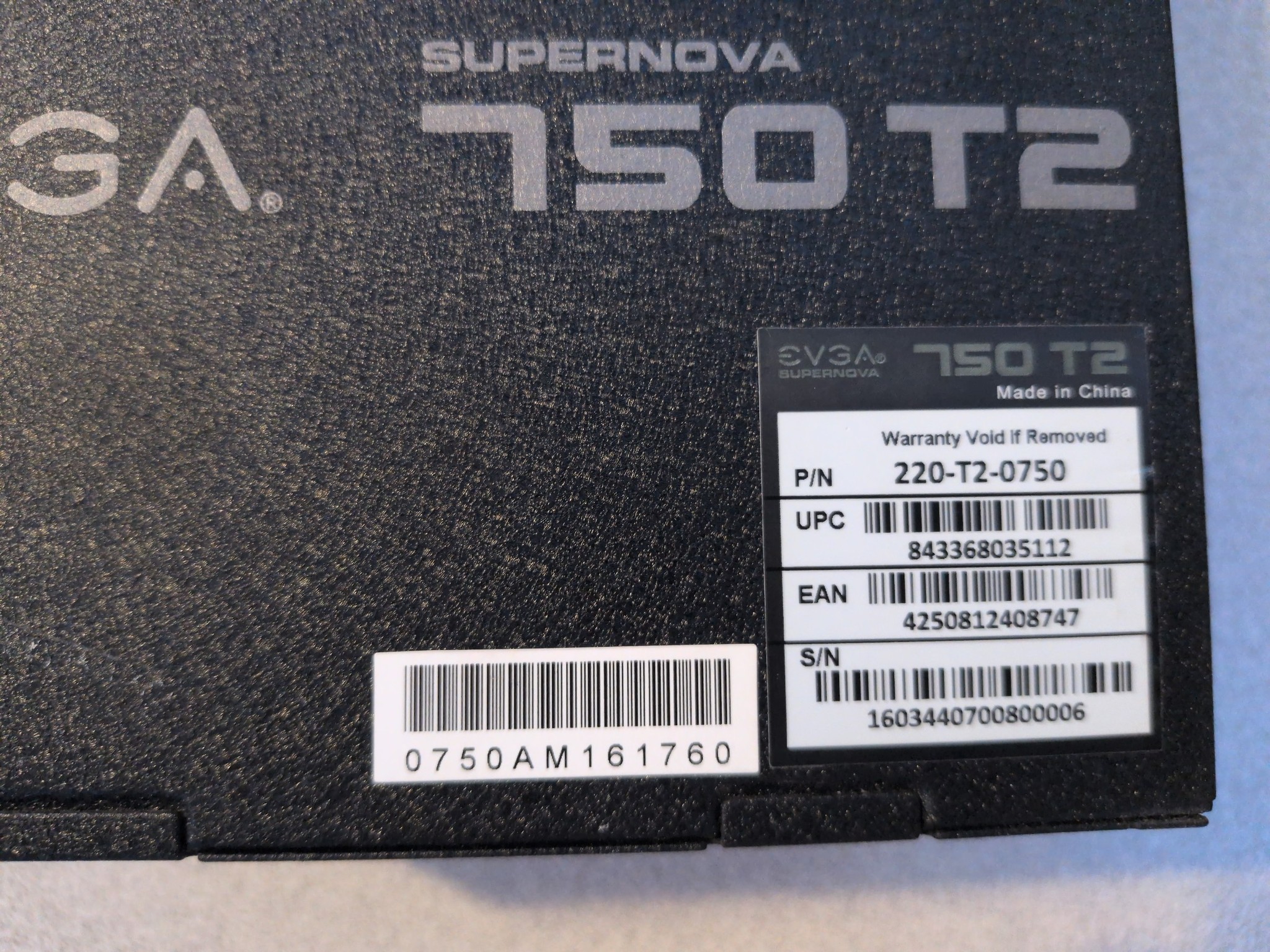 EVGA SuperNOVA 750 T2 750W Titanium PSU - Tested - S/N 0006
