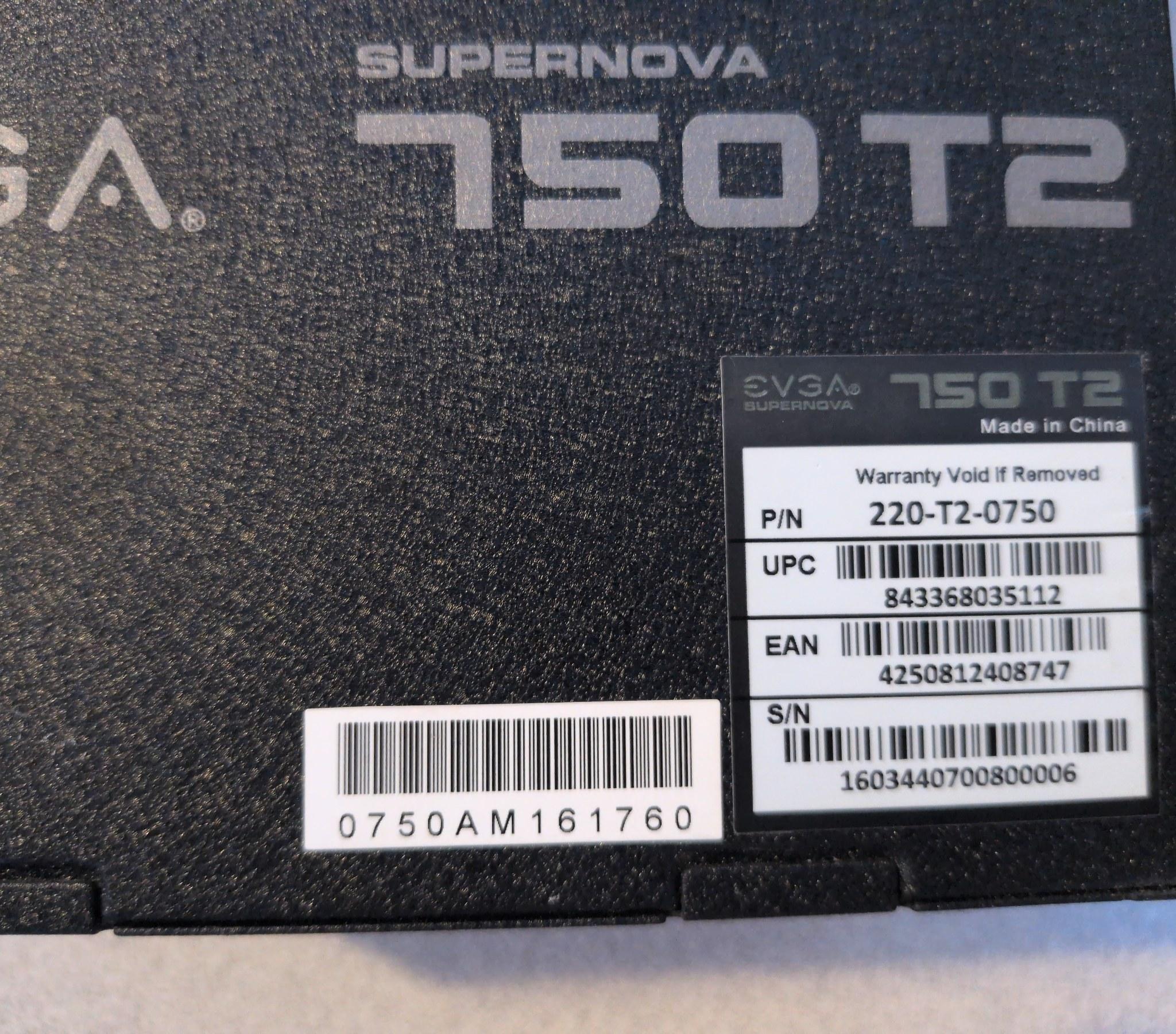 EVGA SuperNOVA 750 T2 750W Titanium PSU - Tested - S/N 0006