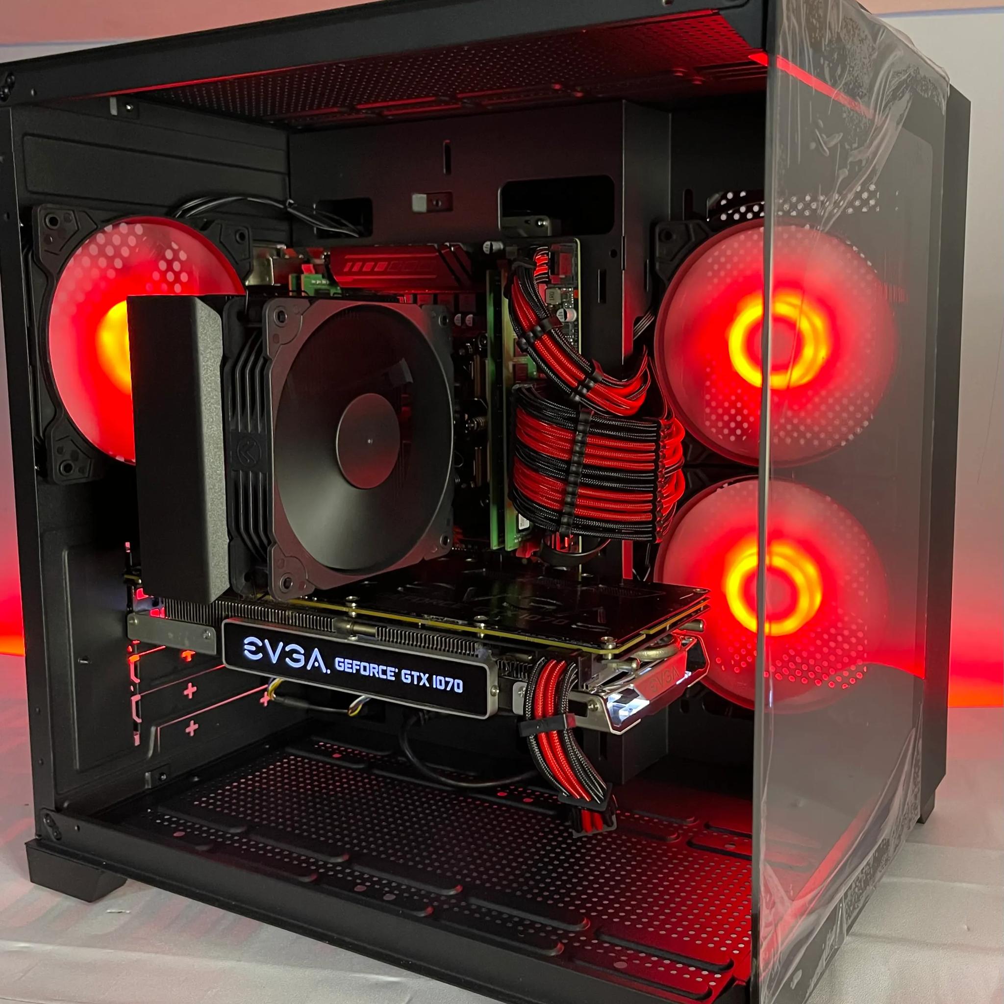 Red & Black 14C/28T Gaming PC (E5-2680 V4, 32GB RAM, GTX 1070, 512GB NVME/1TB HDD)