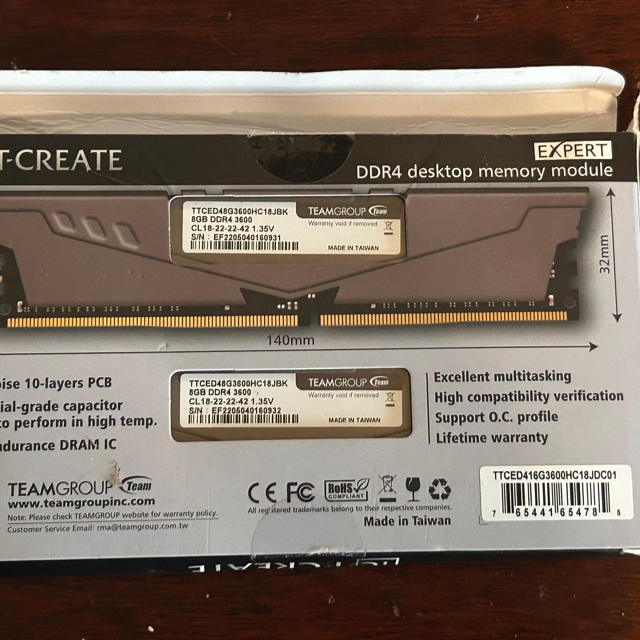 TEAMGROUP T-Create Expert overclocking RAM 10L DDR4 16GB Kit (2 x 8GB) 3600MHz