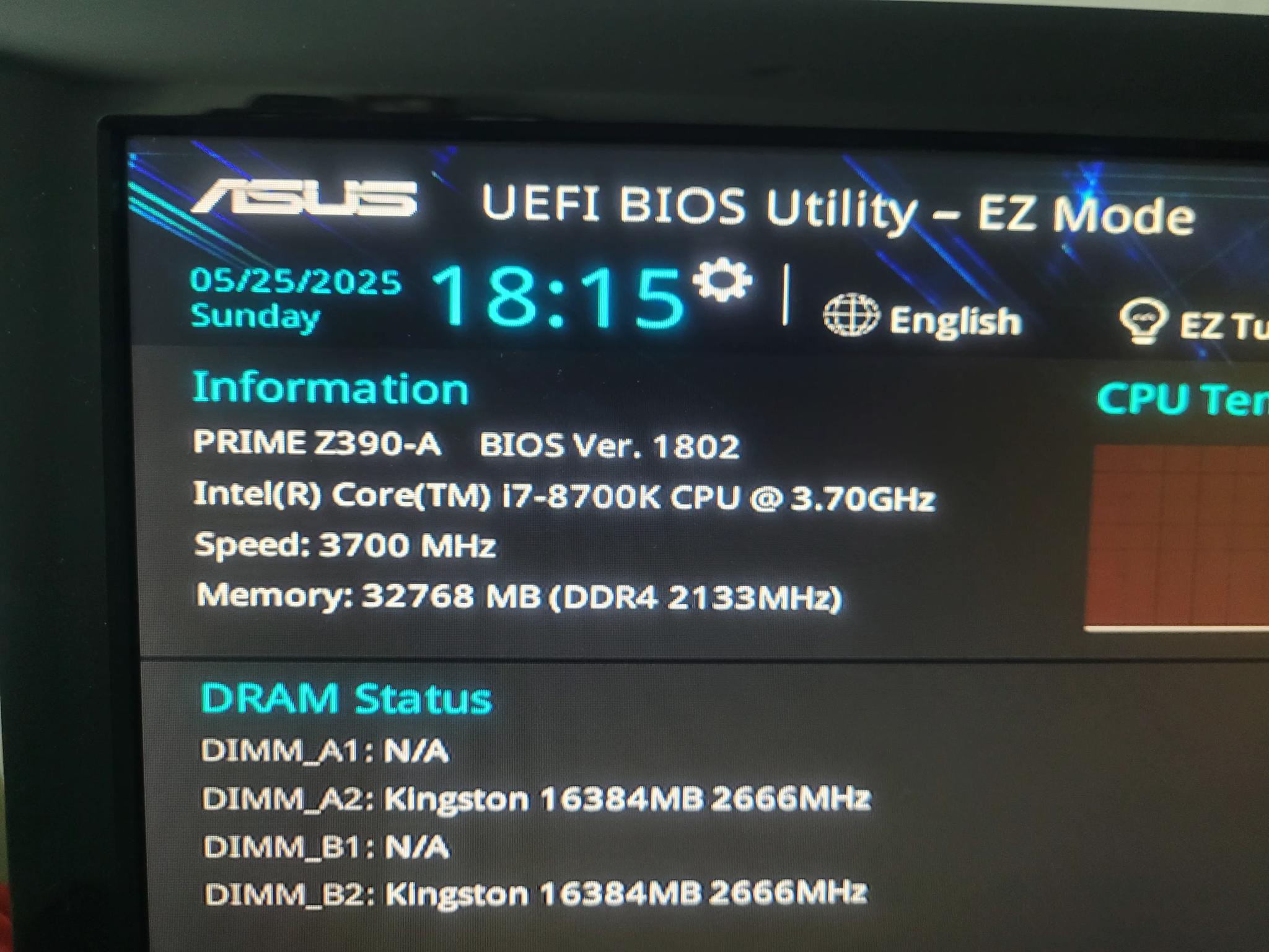 Asus Prime Z390-A with Intel i7 8700K