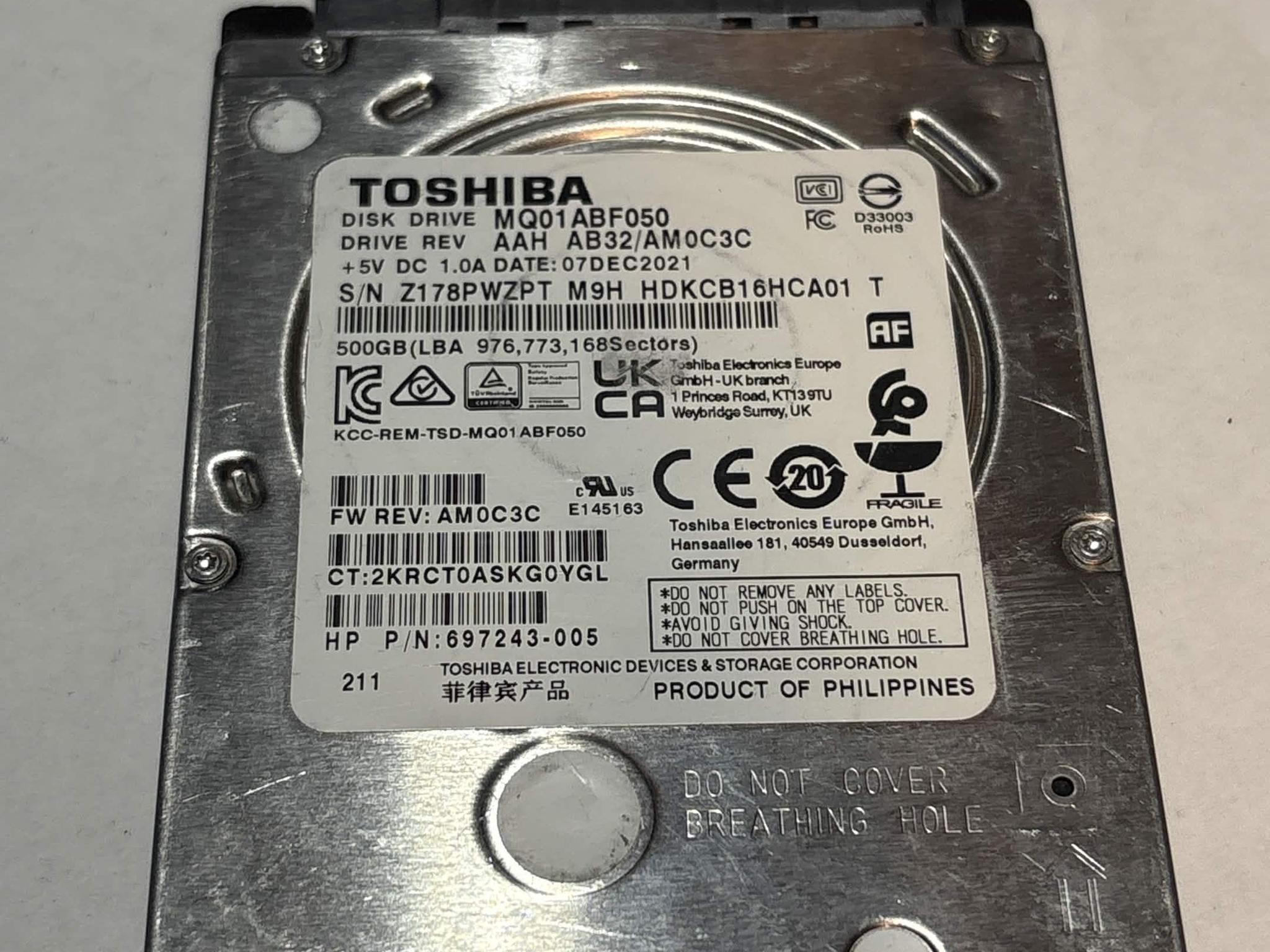 Toshiba 500GB SATA Laptop Hard Drive | Tested & Functional
