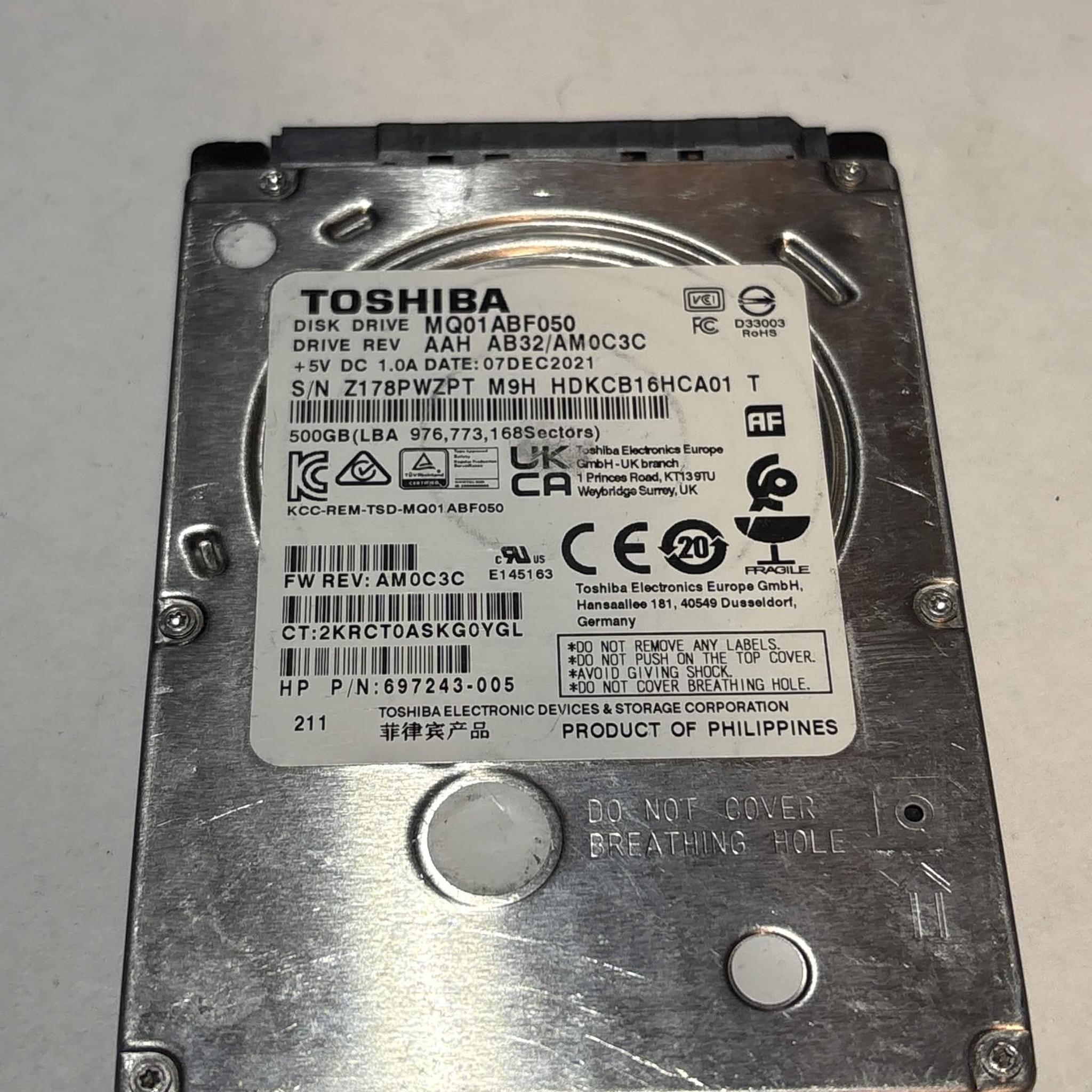 Toshiba 500GB SATA Laptop Hard Drive | Tested & Functional