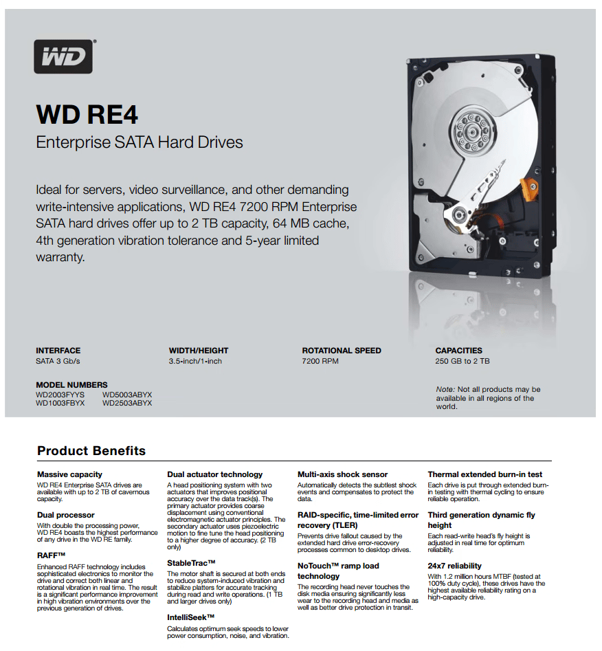 NEW Western Digital RE (Enterprise Storage) 2TB 7200 RPM SATA 6 3.5" Internal Hard Drive-WD200MFYYZ