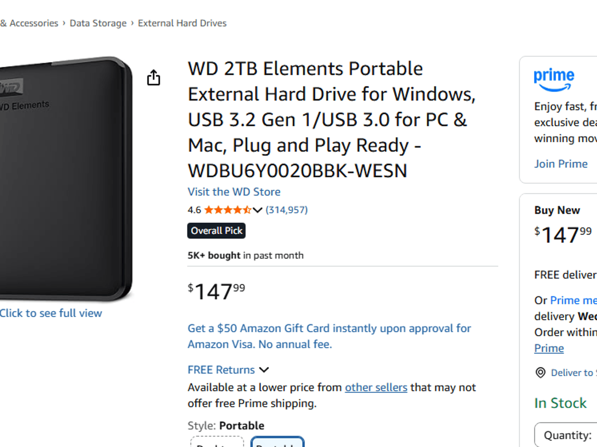 [Excellent Condition] WD Elements 2TB Portable External Hard Drive (USB 3.0) - 100% Healthy