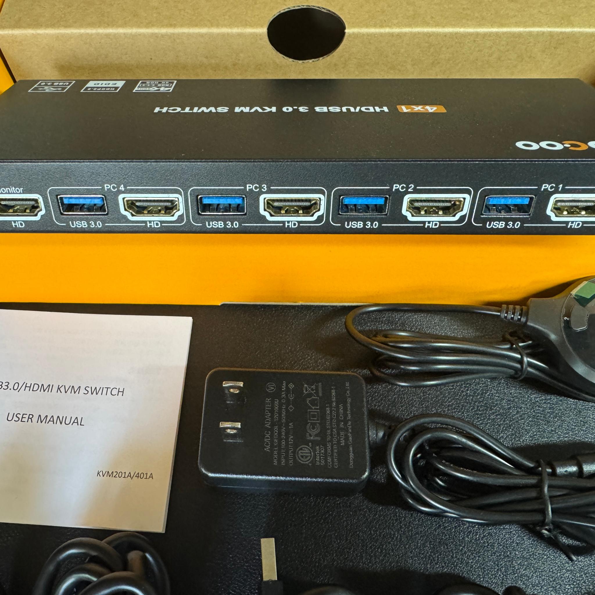 KVM Switch HDMI 4K@60Hz,KVM Switches for 4 Computers Share 1 Monitor and 4 USB3.0 Devices with Simul