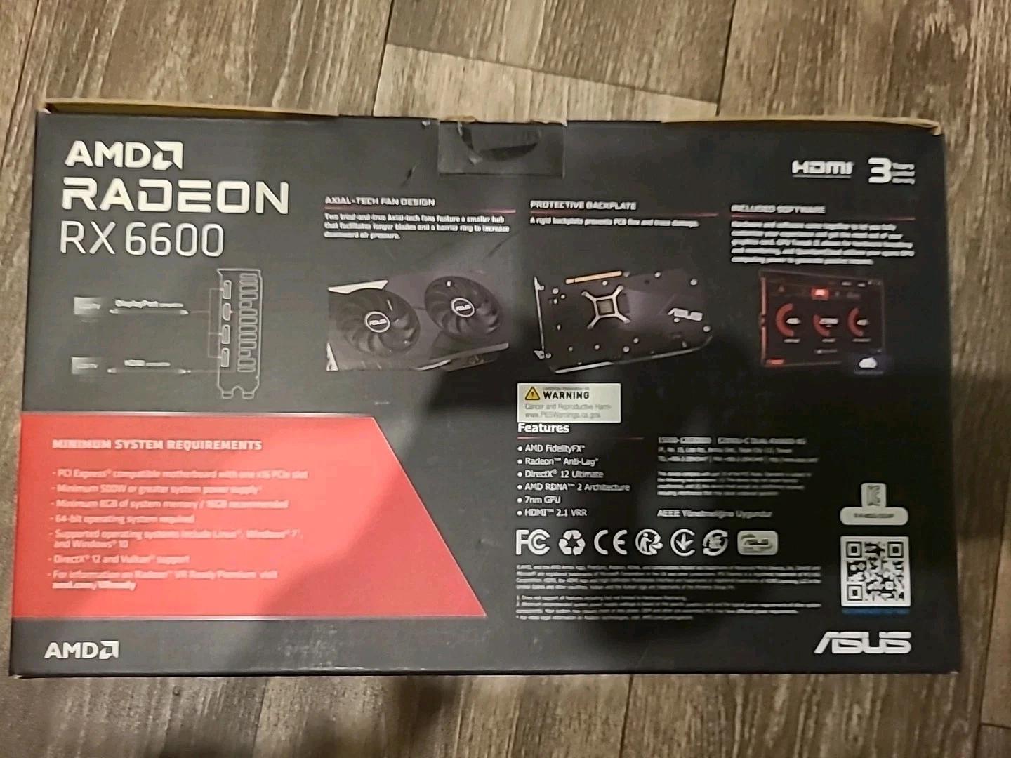 ASUS AMD Radeon RX 6600 — Excellent Condition — Original Box + Anti-Static Bag Included
