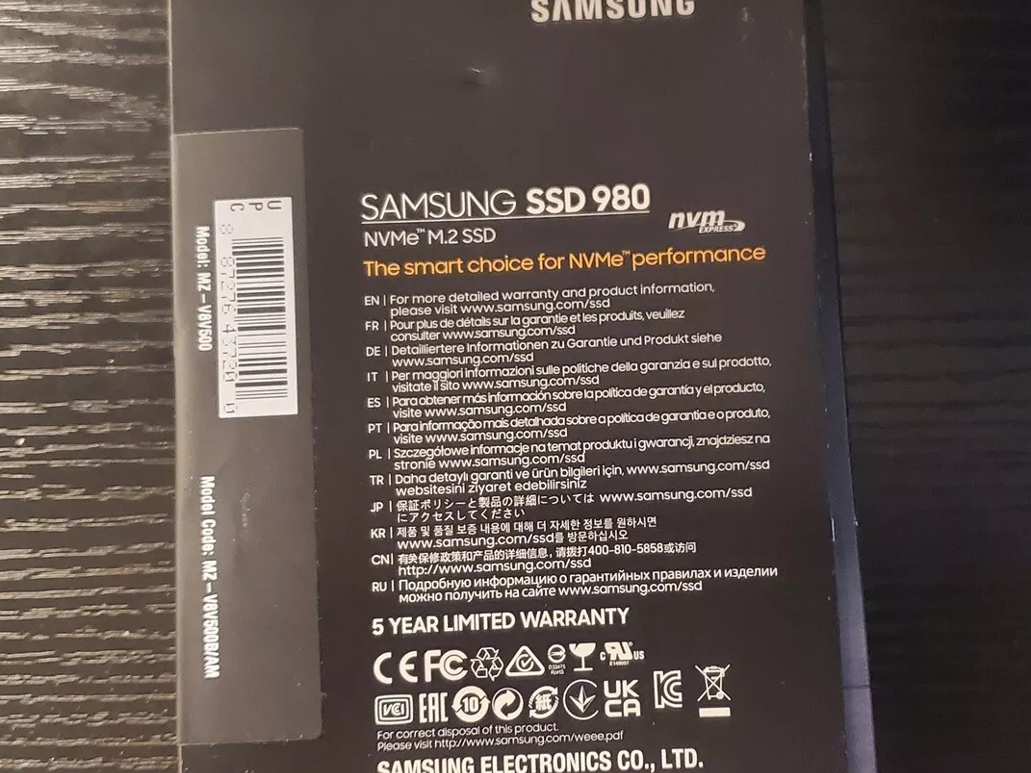 Samsung 980 500GB M.2 2280 Internal NVME SSD (MZ-V8V500B/AM)