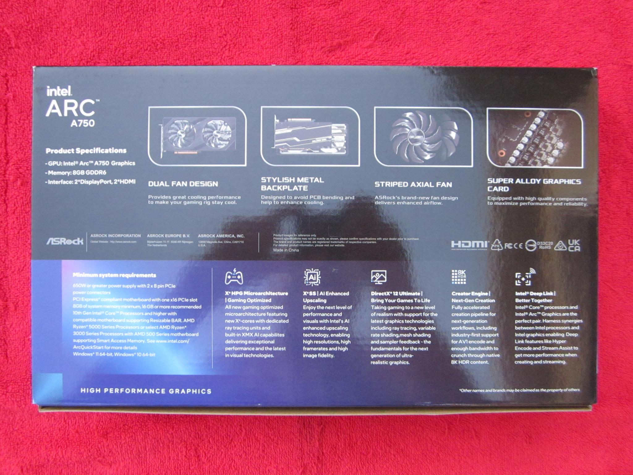 ASRock Intel Arc A750 Challenger D OC 8GB GDDR6 Graphics Card