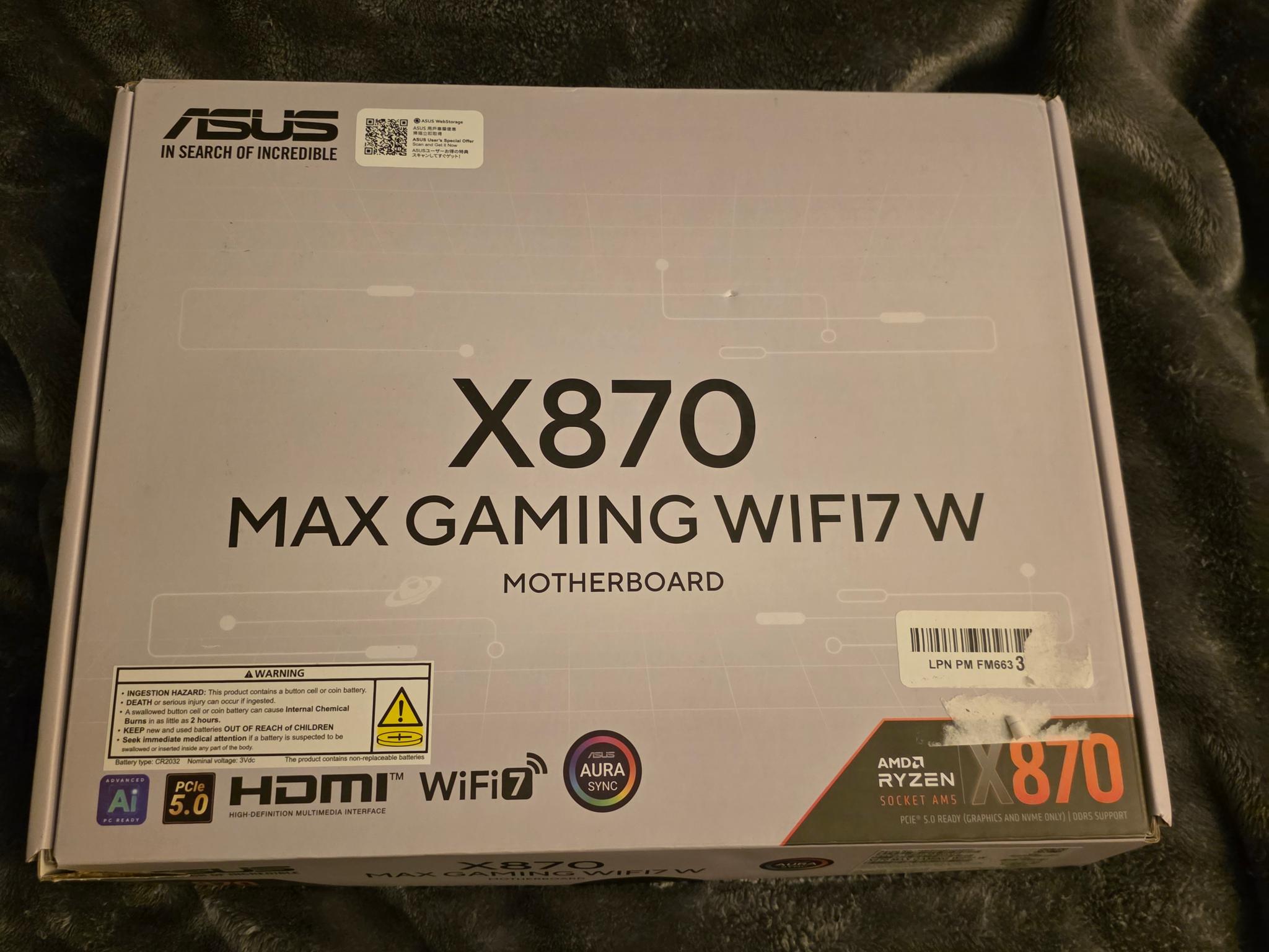 ASUS X870 MAX GAMING WIFI7 AMD AM5 DDR5 WIFI 7 ATX PCIE 5.0