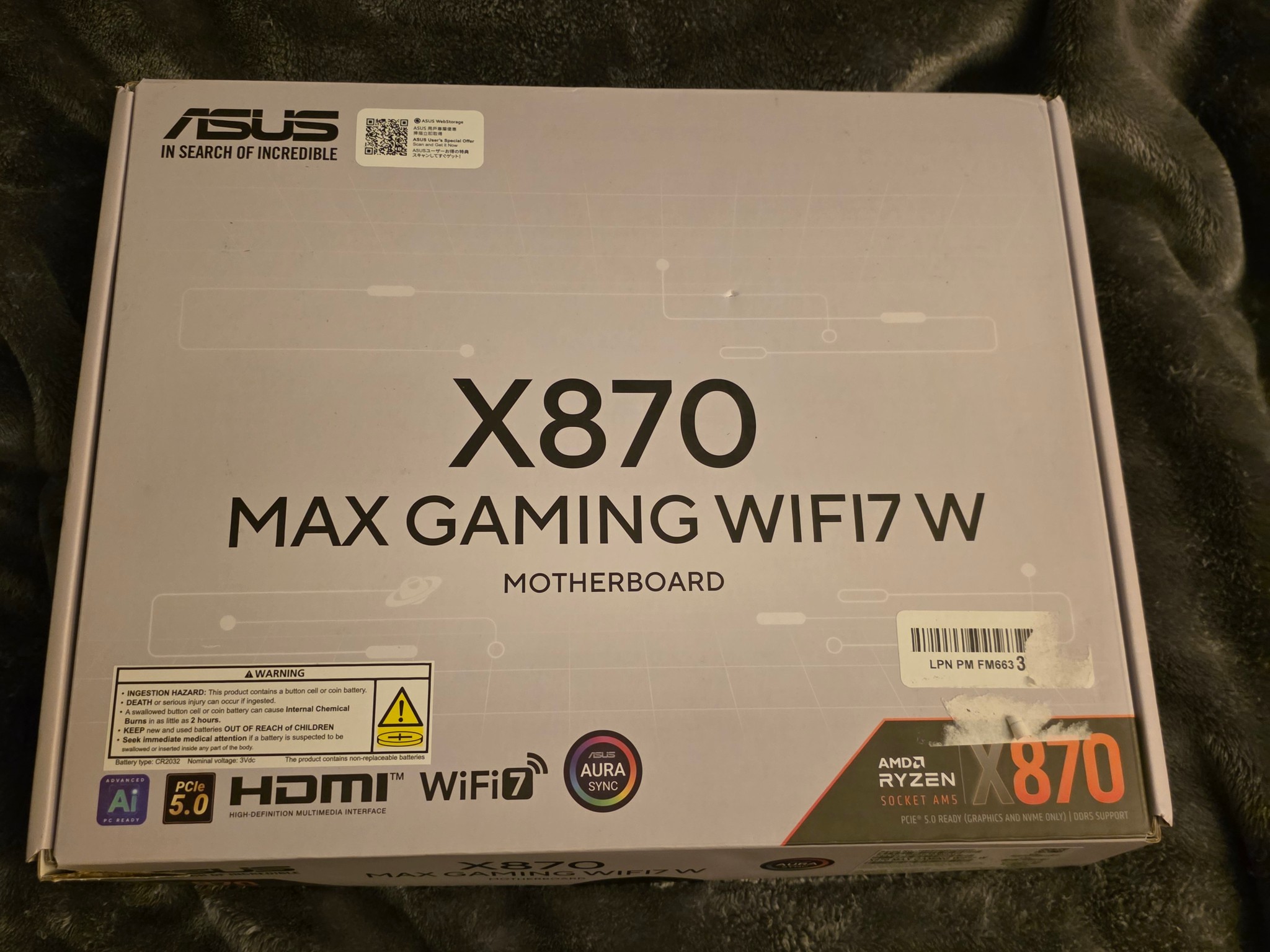 ASUS X870 MAX GAMING WIFI7 AMD AM5 DDR5 WIFI 7 ATX PCIE 5.0