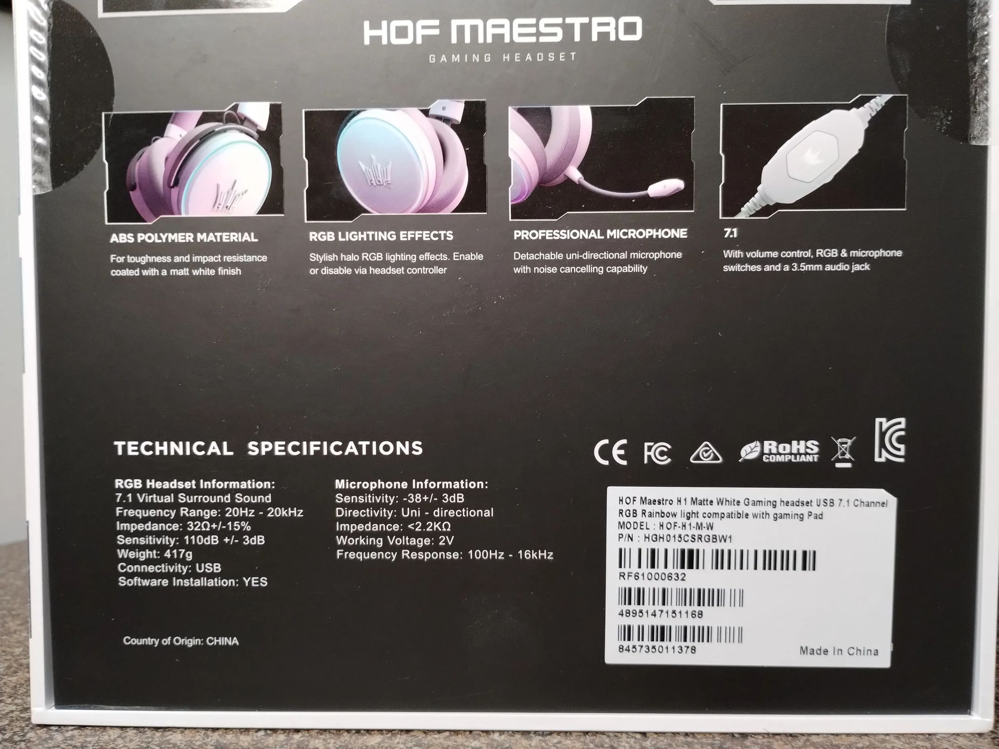 7.1 White RGB Gaming Headset - Galax HOF Maestro H1