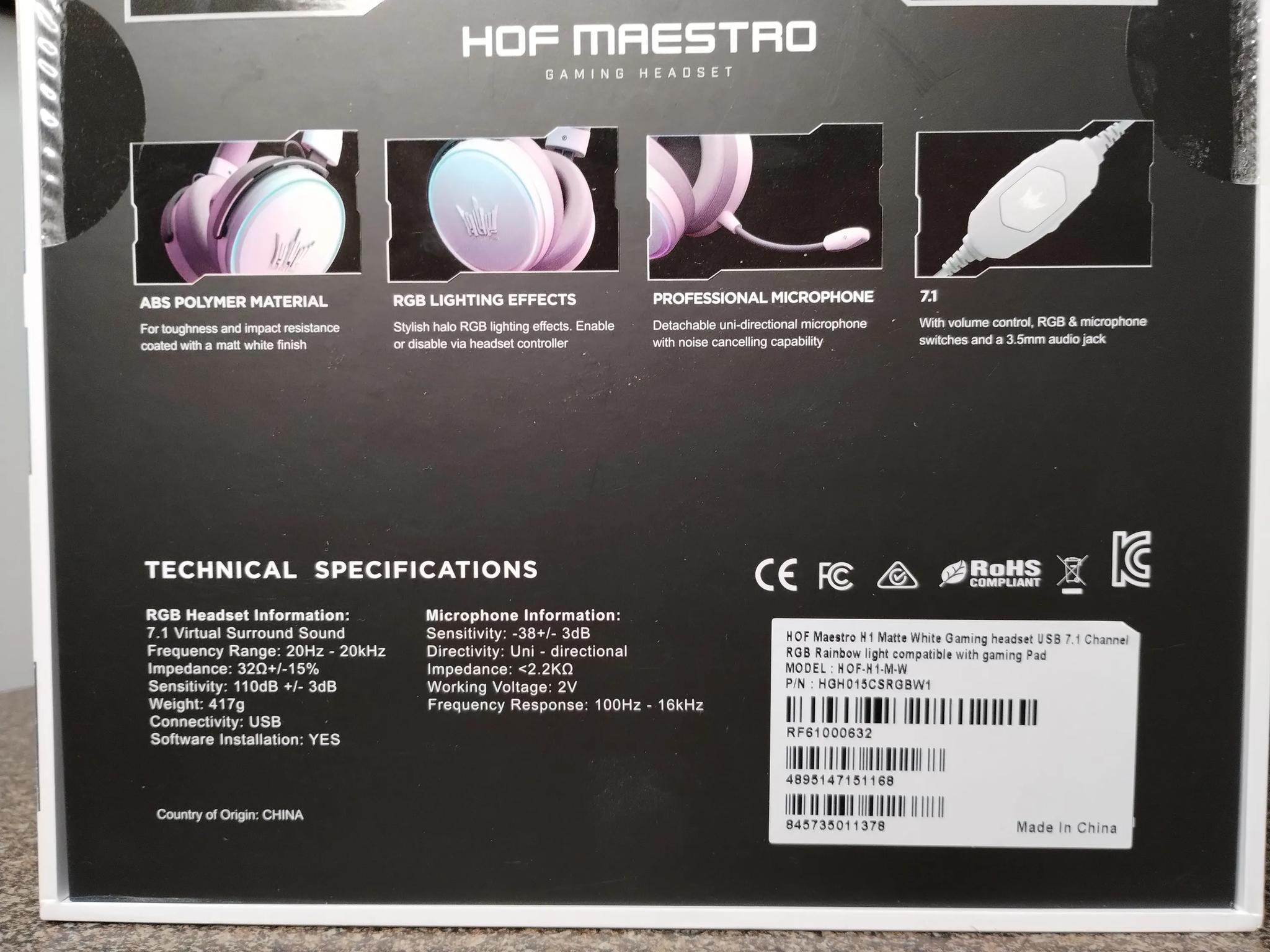 7.1 White RGB Gaming Headset - Galax HOF Maestro H1