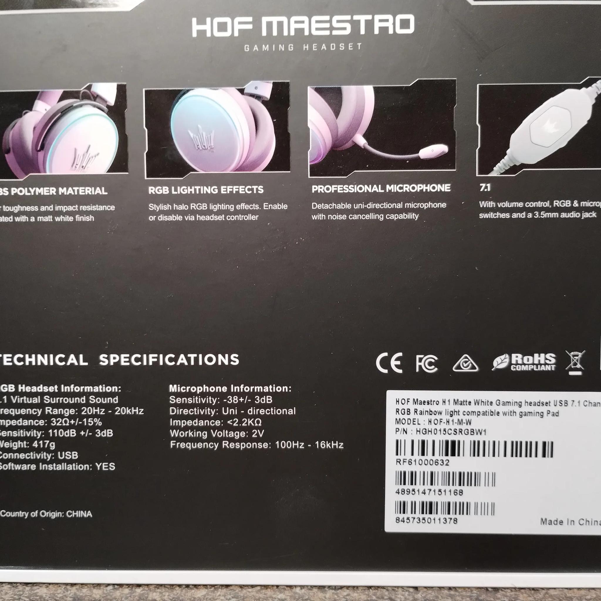 7.1 White RGB Gaming Headset - Galax HOF Maestro H1