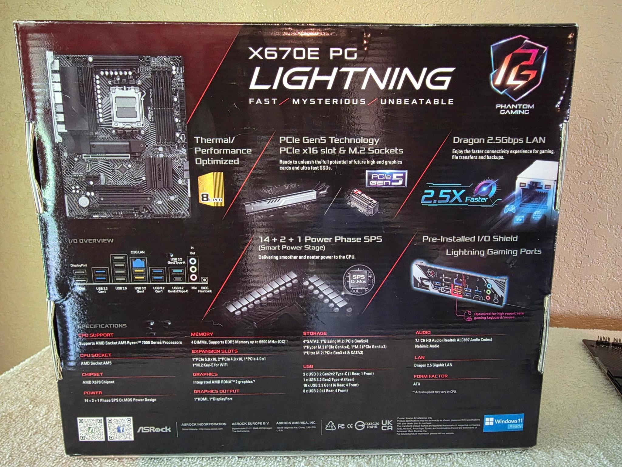 Used ASRock X670E PG Lightning motherboard with New AMD Ryzen 5 9600X