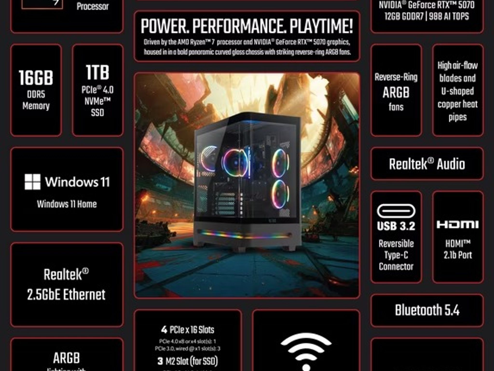 Brand New Acer Nitro 85 Gaming PC - Ryzen 7 8700F | RTX 5070 12GB | 16GB DDR5 | 1TB SSD