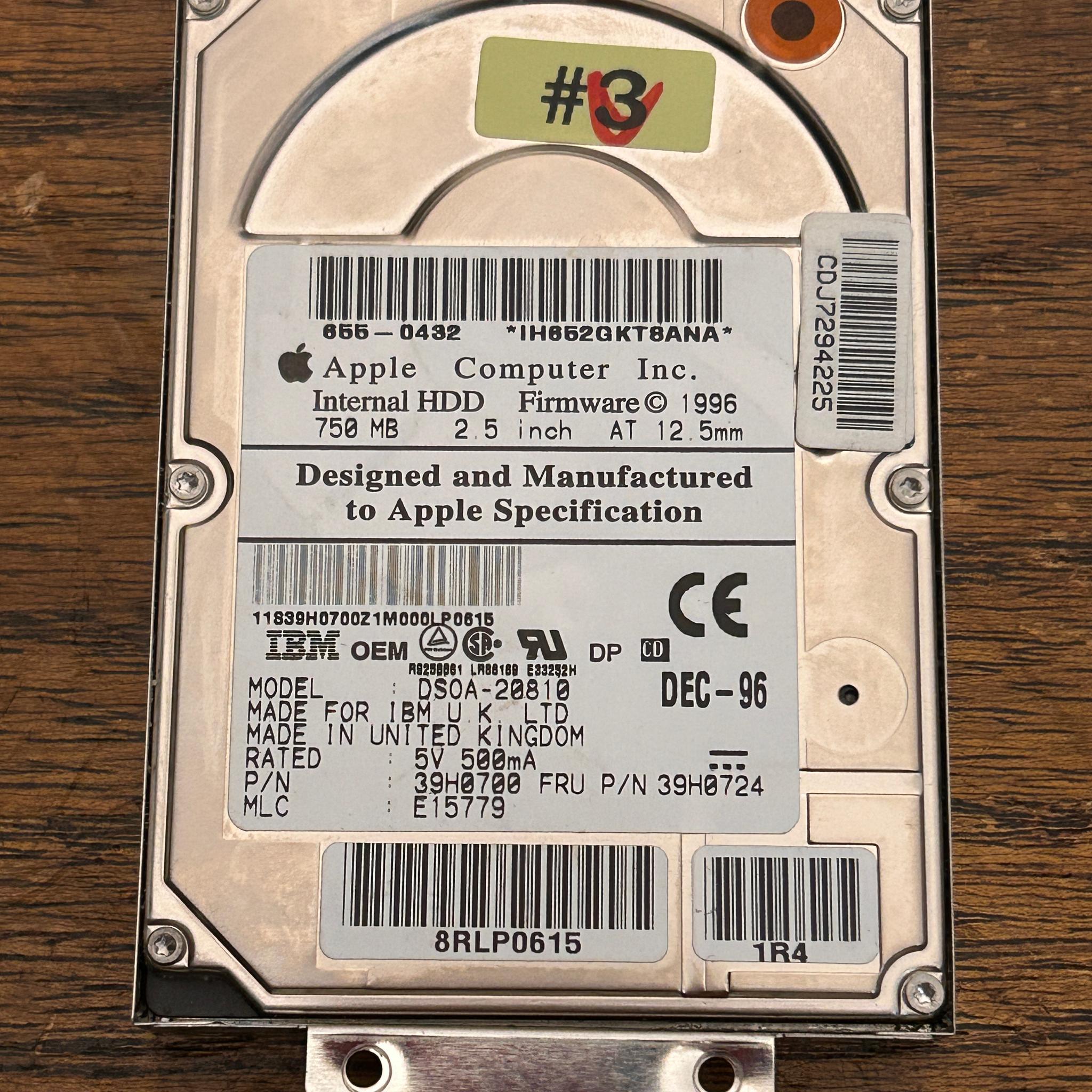Vintage 1996 Apple Internal 750 MB 2.5" IDE Hard Drive - DSOA-20810 - VTG - TESTED