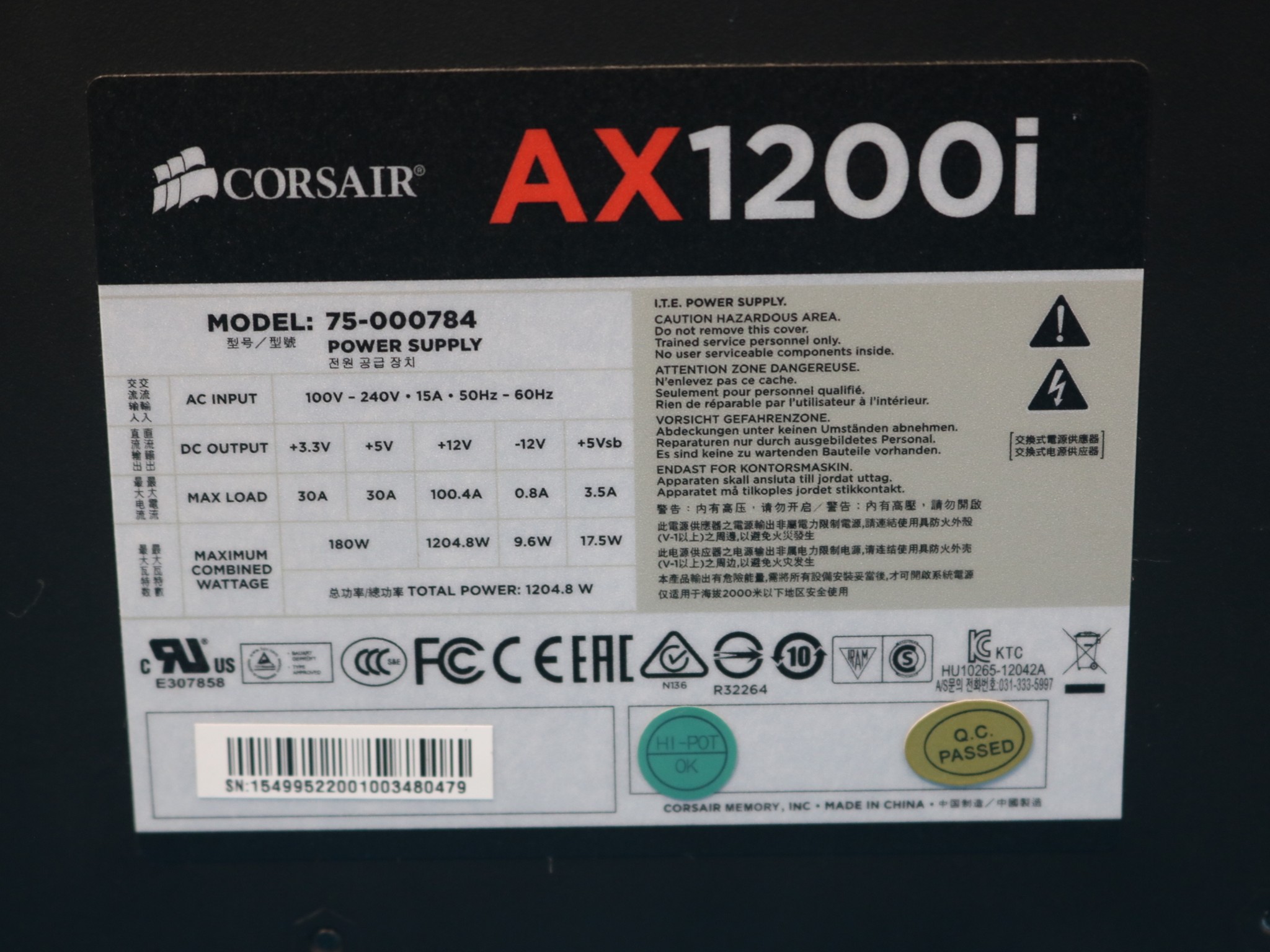 Corsair AX1200i 1200W 80+ Titanium Fully-Modular ATX Desktop PSU - 4212140195