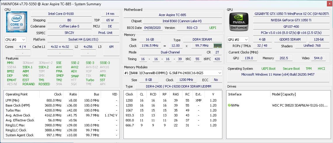 GTX 1050ti 4G | Quad-Core i3-9100 | 16GB (2x8G) | 512GB NVME | Upgraded for Gaming Acer PC