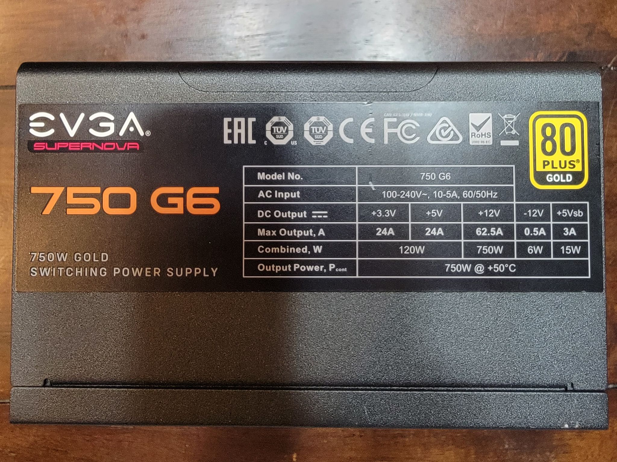 EVGA SuperNOVA 750 G6, 80 Plus Gold 750W