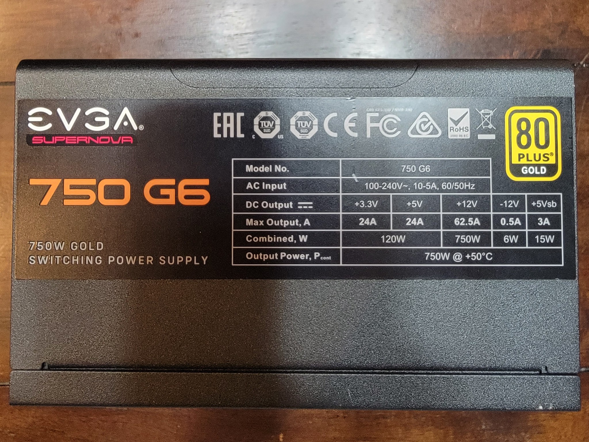 EVGA SuperNOVA 750 G6, 80 Plus Gold 750W