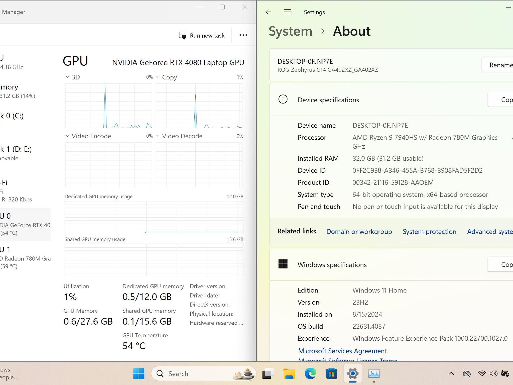 ASUS ROG Zephyrus G14 2023 -  7940HS - RTX 4080 - 32GB RAM - 1TB SSD