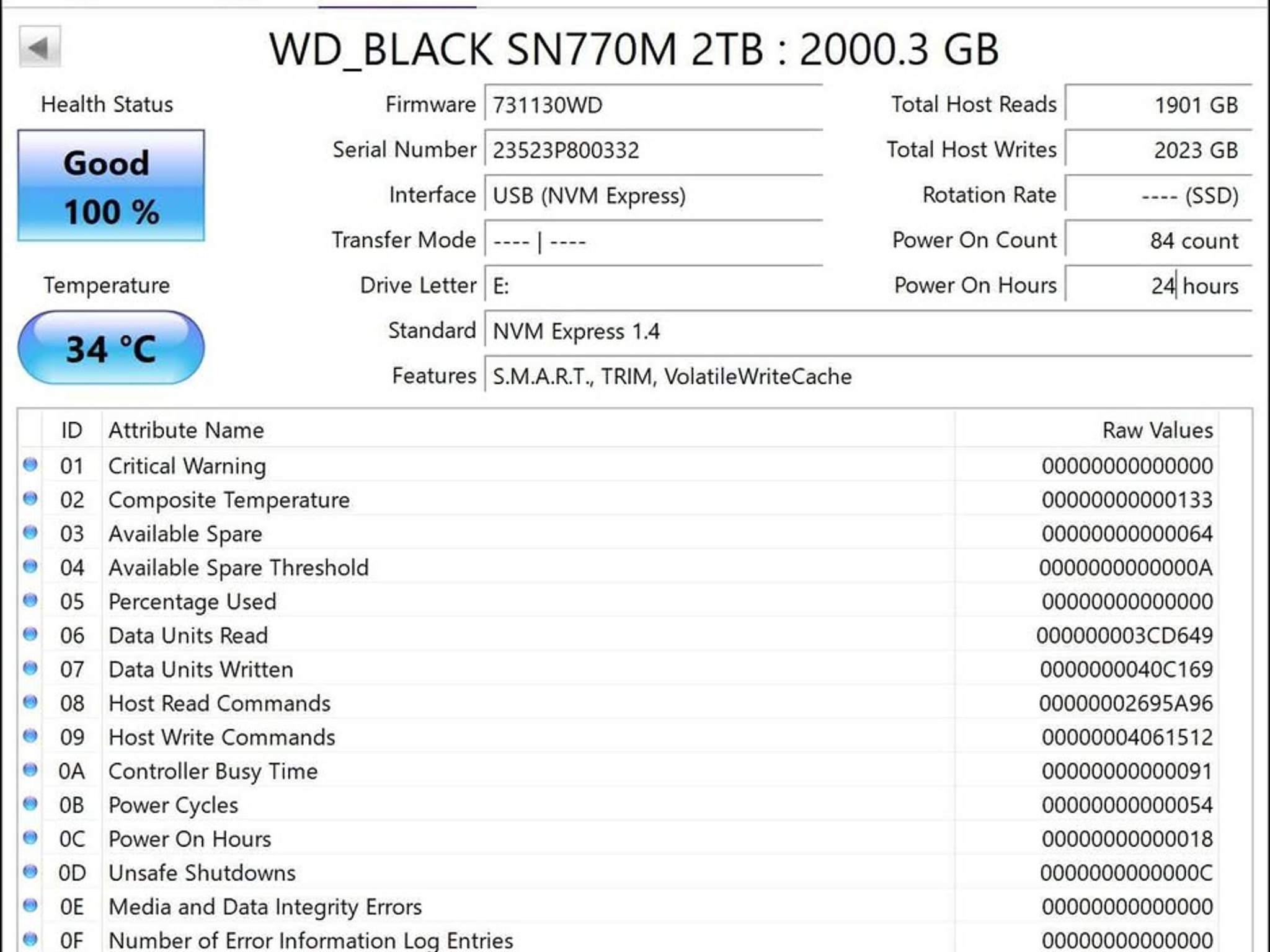WD_BLACK SN770M 2TB NVMe SSD - M.2 2230 - 100% Health - Perfect for Steam Deck/ROG Ally