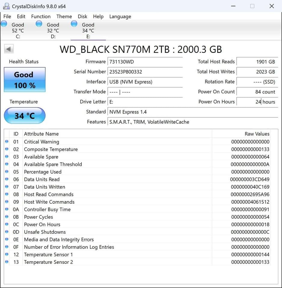 WD_BLACK SN770M 2TB NVMe SSD - M.2 2230 - 100% Health - Perfect for Steam Deck/ROG Ally