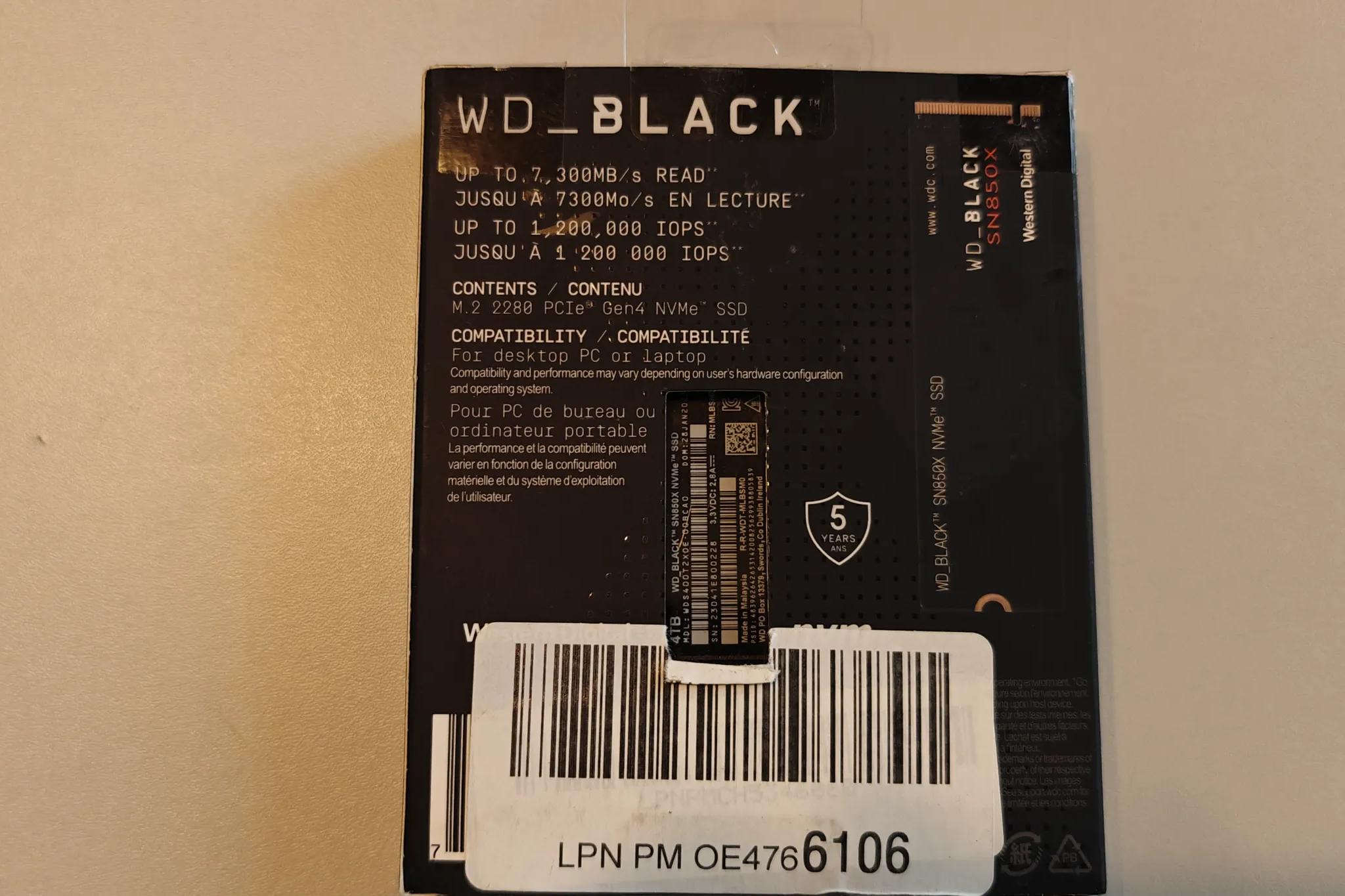 WD_BLACK 4TB SN850X NVMe Internal Gaming SSD Solid State Drive - Gen4 PCIe, M.2 2280, Up to 7,300 MB