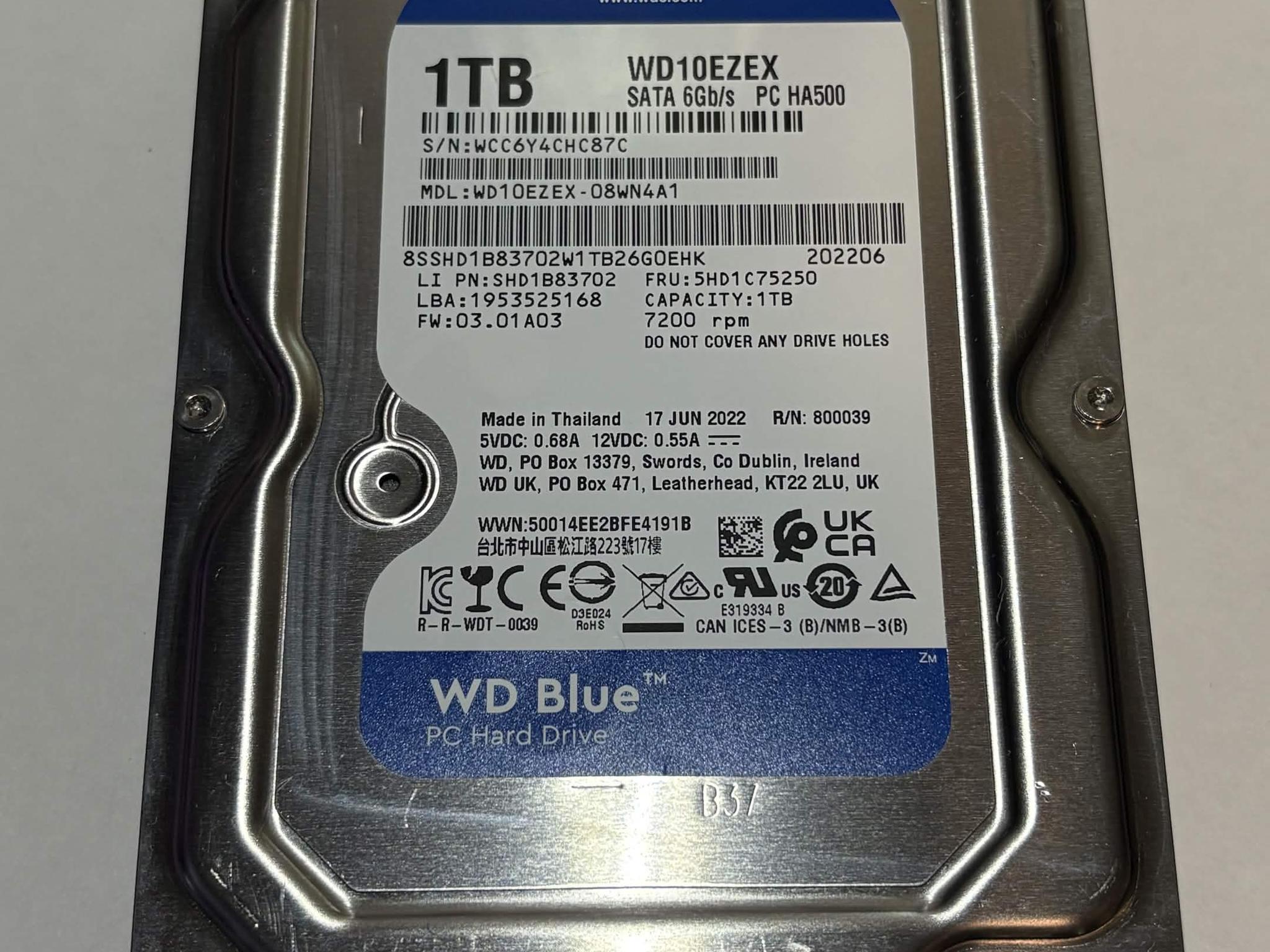 WD Blue 1TB 7200RPM 3.5" SATA Hard Drive HDD – WD10EZEX – Excellent SMART