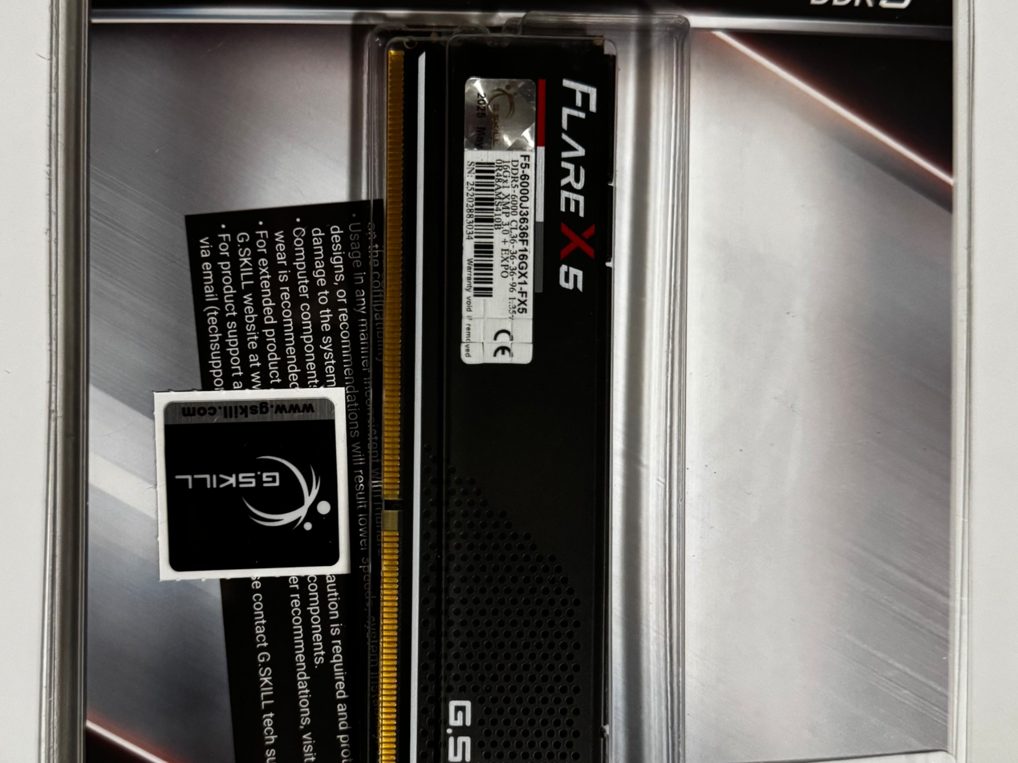 G.Skill Flare X5 16GB (1 x 16GB) DDR5-6000 PC5-48000 CL36 Desktop Memory RAM - Black