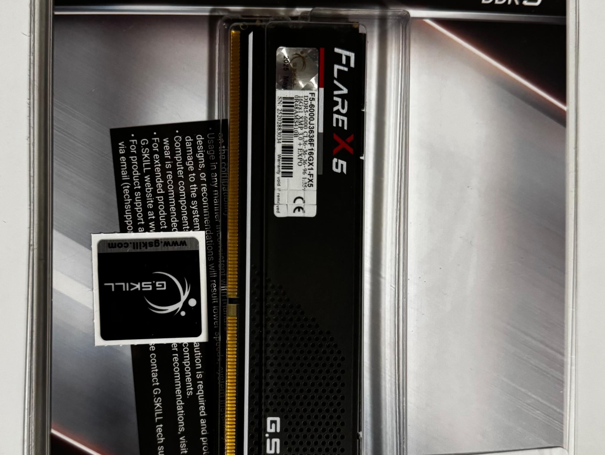 G.Skill Flare X5 16GB (1 x 16GB) DDR5-6000 PC5-48000 CL36 Desktop Memory RAM - Black