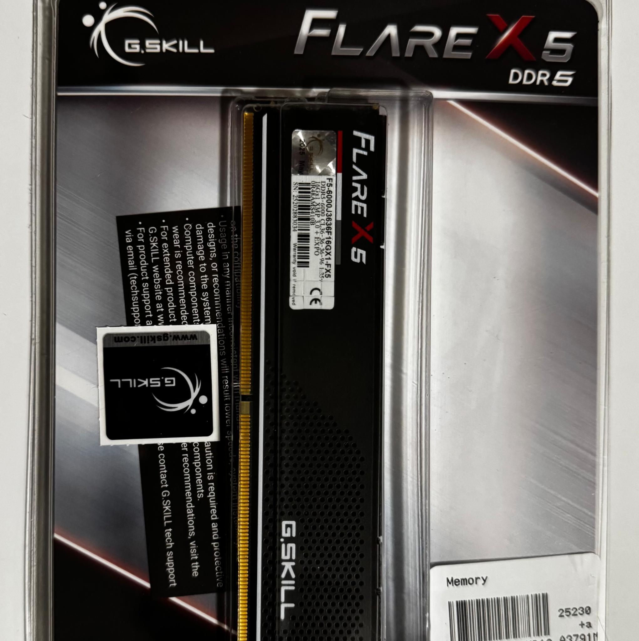 G.Skill Flare X5 16GB (1 x 16GB) DDR5-6000 PC5-48000 CL36 Desktop Memory RAM - Black