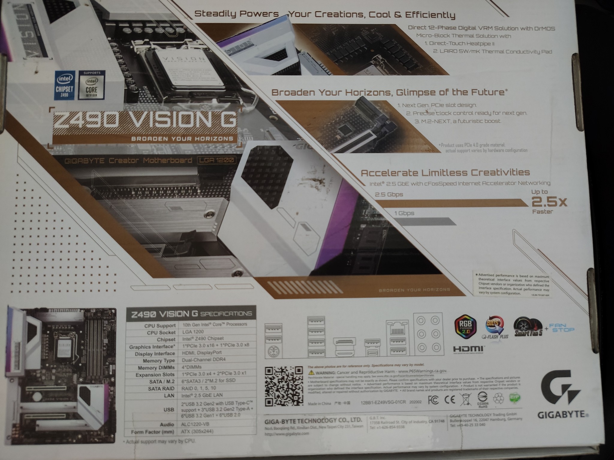 10850k and Gigabyte Vision G Z490 LGA 1200