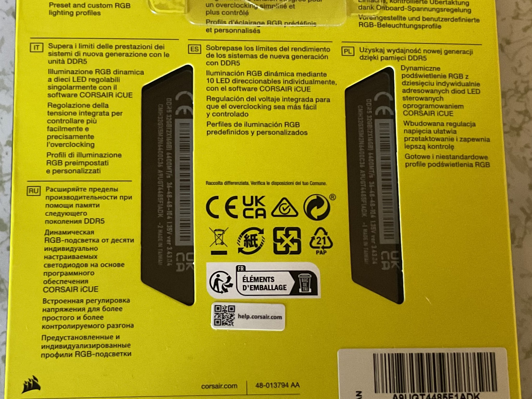 CORSAIR VENGEANCE RGB DDR5 32GB(2X16GB) 6400MHz CL36 XMP 3.0 READY