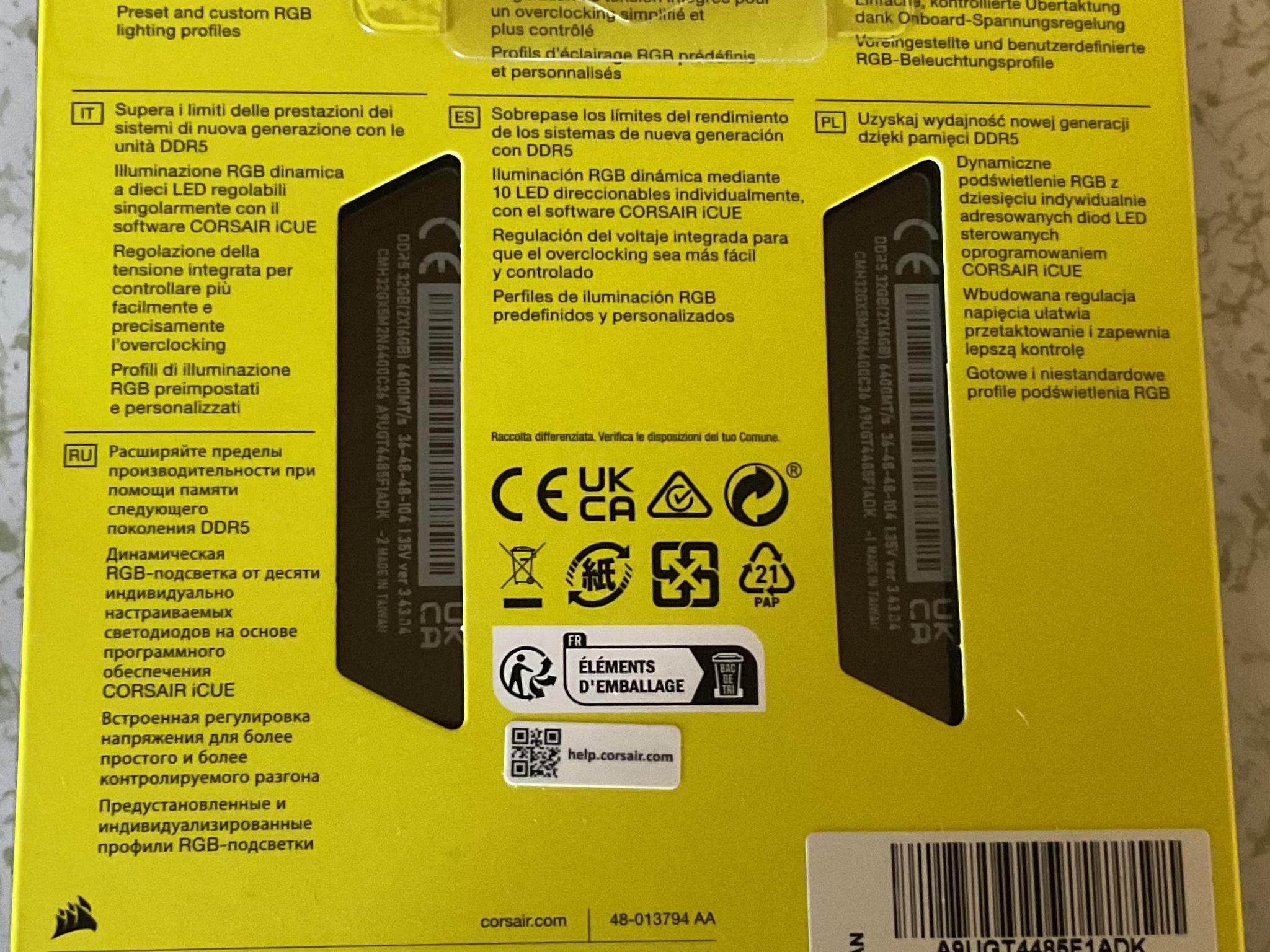 CORSAIR VENGEANCE RGB DDR5 32GB(2X16GB) 6400MHz CL36 XMP 3.0 READY